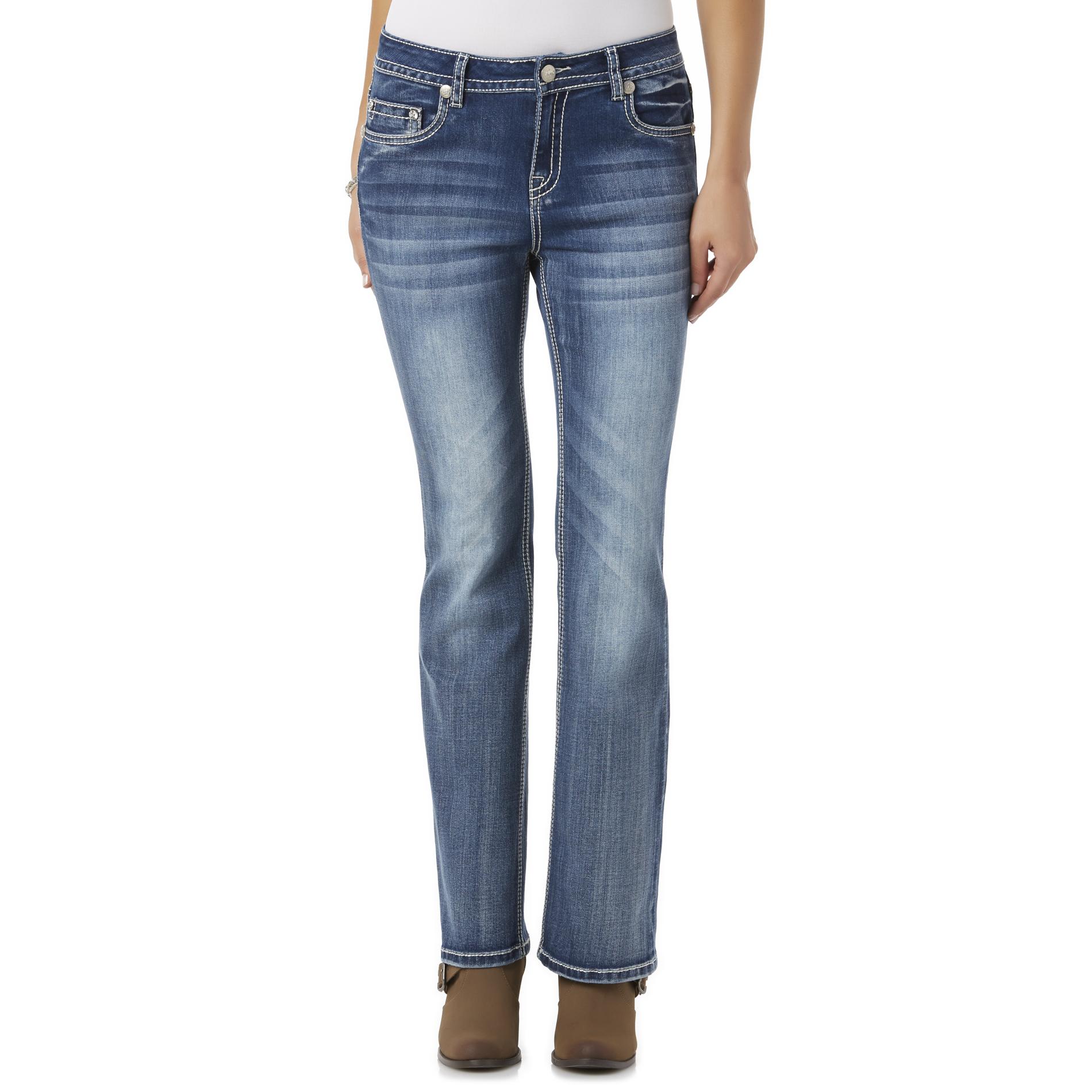 Rebel & Soul Women's Embellished Bootcut Jeans Medium Wash