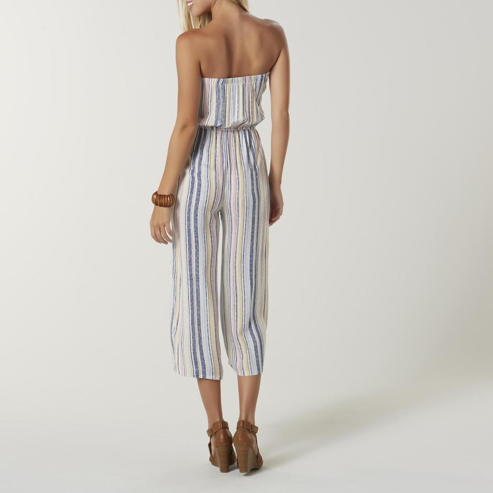 Juniors' Strapless Cropped Jumpsuit - Striped