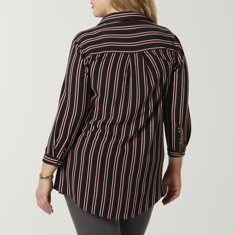 Simply Emma Women's Plus Button-Front Tunic - Striped
