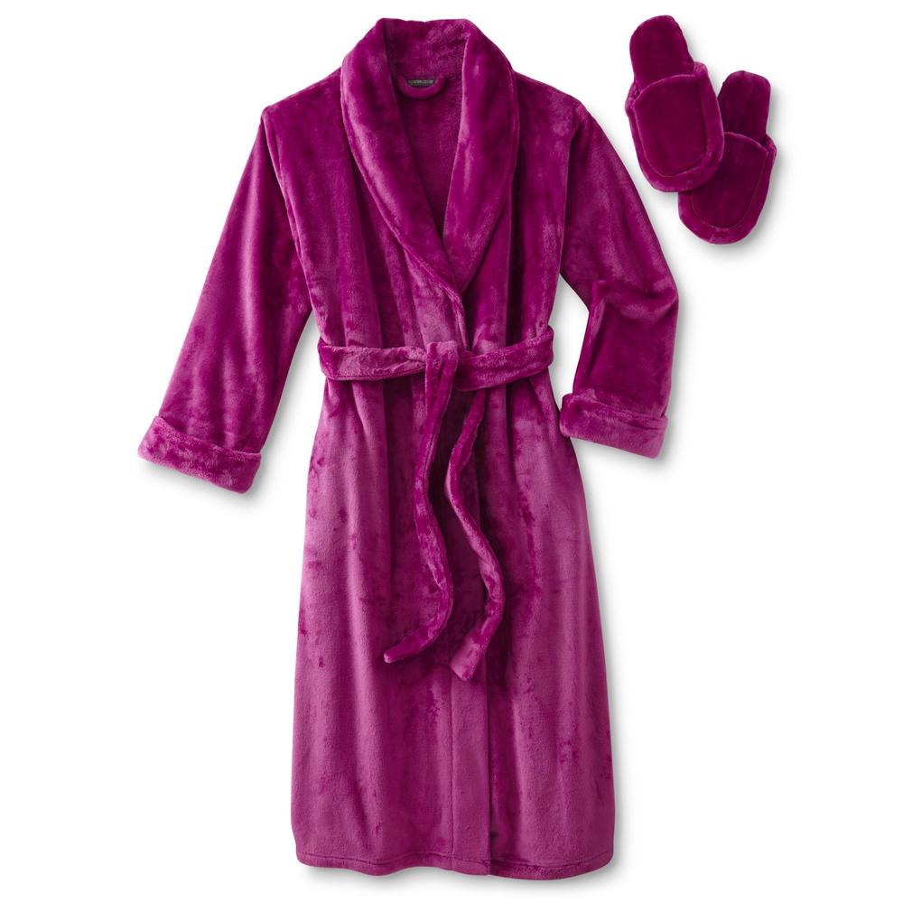 Covington Women's Plus Plush Long Robe & Slippers