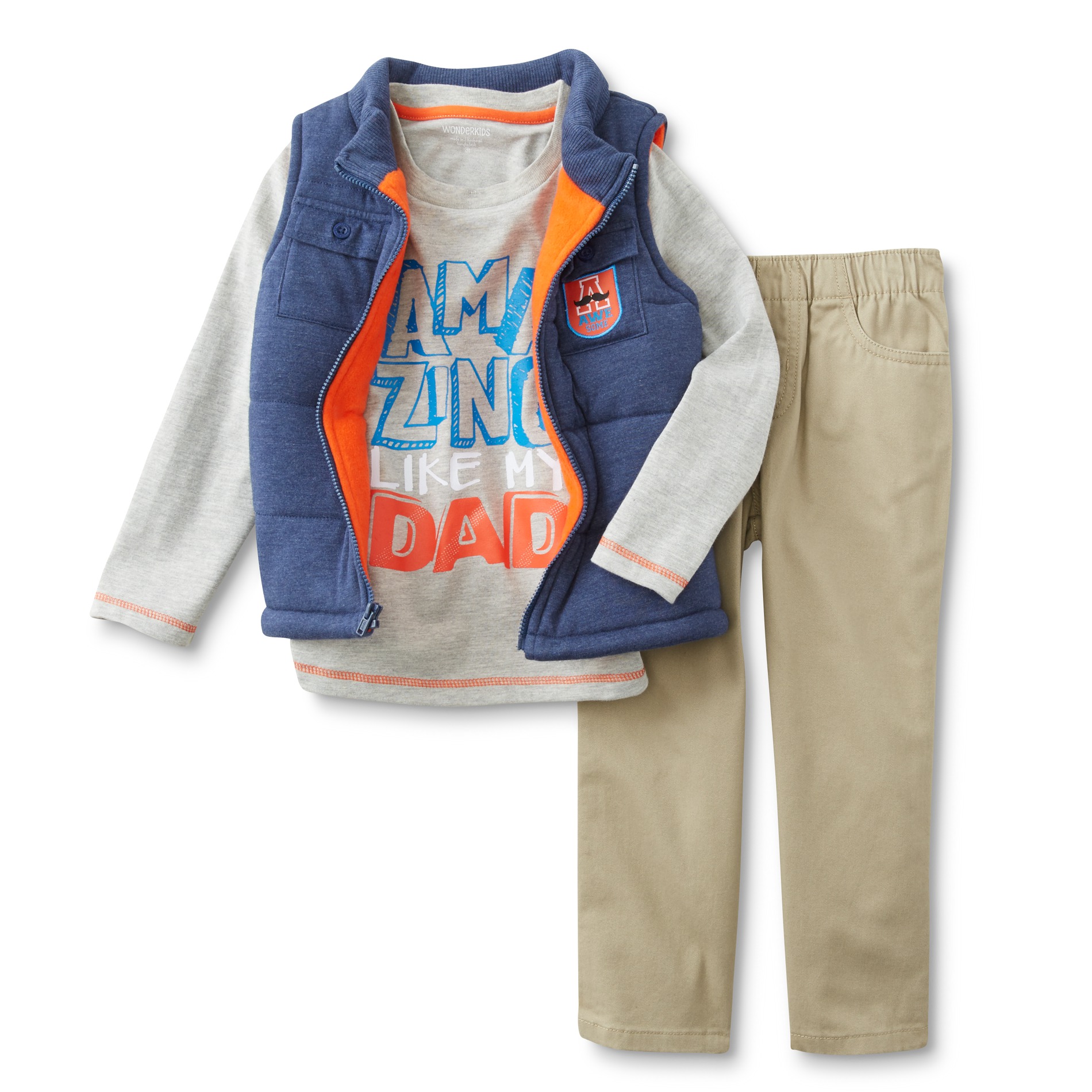 WonderKids Infant & Toddler Boys' Puffer Vest, T-Shirt & Pants - 3-Piece Set