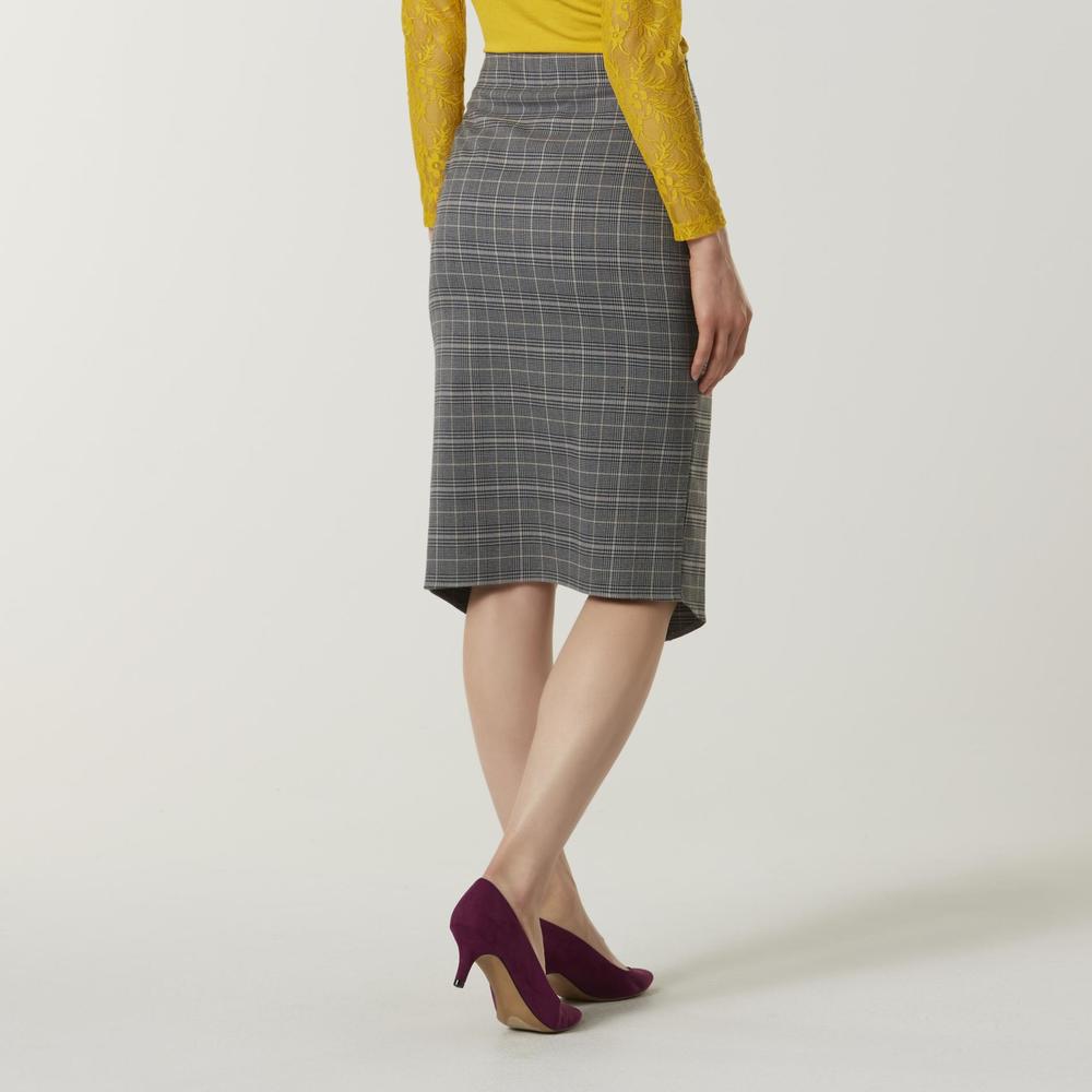 Simply Styled Women's Wrap-Effect Midi Skirt - Plaid