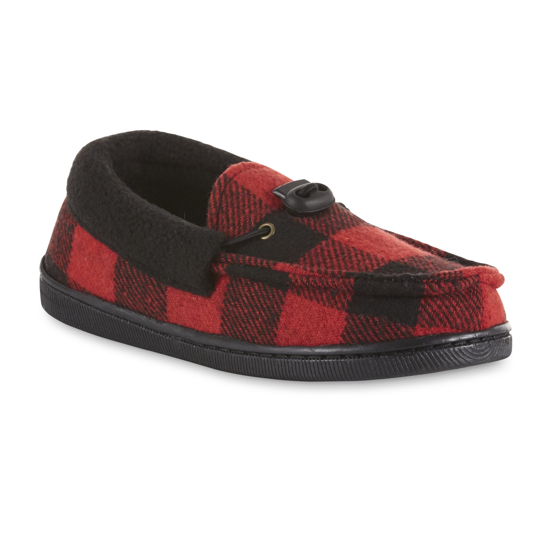 Route 66 Boys' Loafer Slipper - Red/Black/Buffalo Plaid