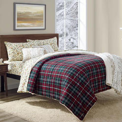 Red Brown Cannon Down Alternative Sherpa Comforter Full//Queen King Twin