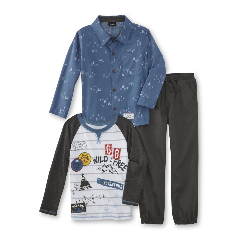 Little Rebels Boys' T-Shirt, Button-Front Shirt & Pants - Wild & Free/Striped