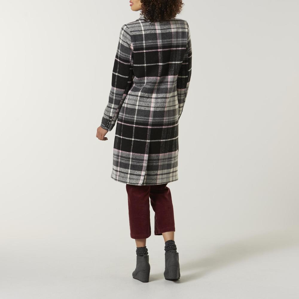 Simply Styled Women's Double-Breasted Coat - Plaid