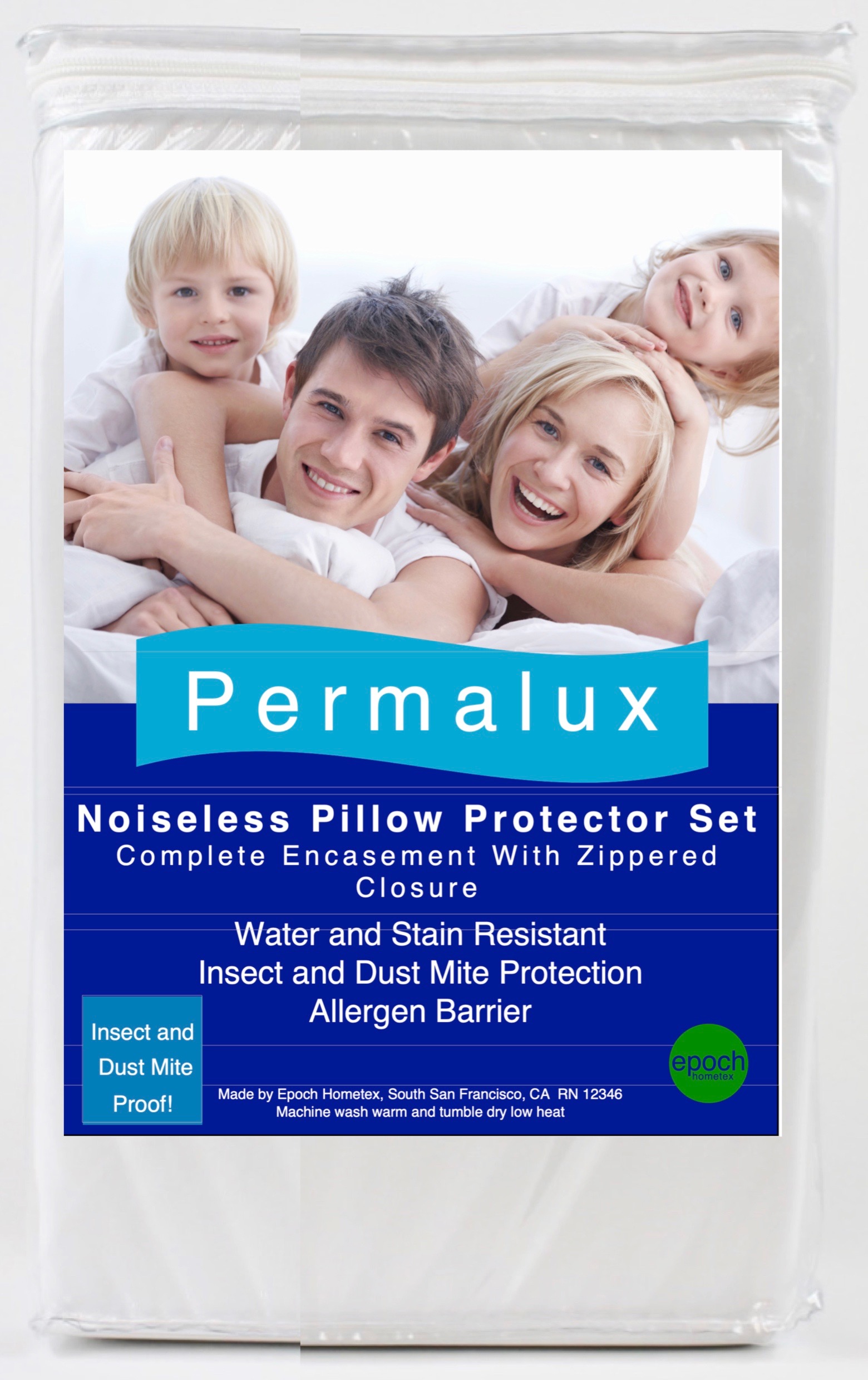 Permalux Waterproof 2-Pack Pillow Protector Set Antibacterial, Anti Bed Bug, Anti Dust Mite, Anti Odor