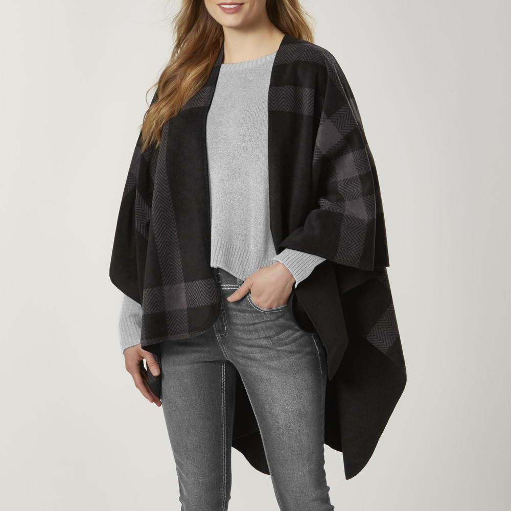 Women's Reversible Fleece Ruana Wrap - Plaid