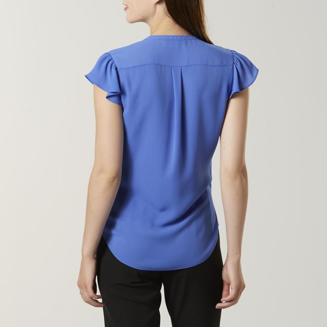 Attention Women's Pintucked Flutter Sleeve Blouse