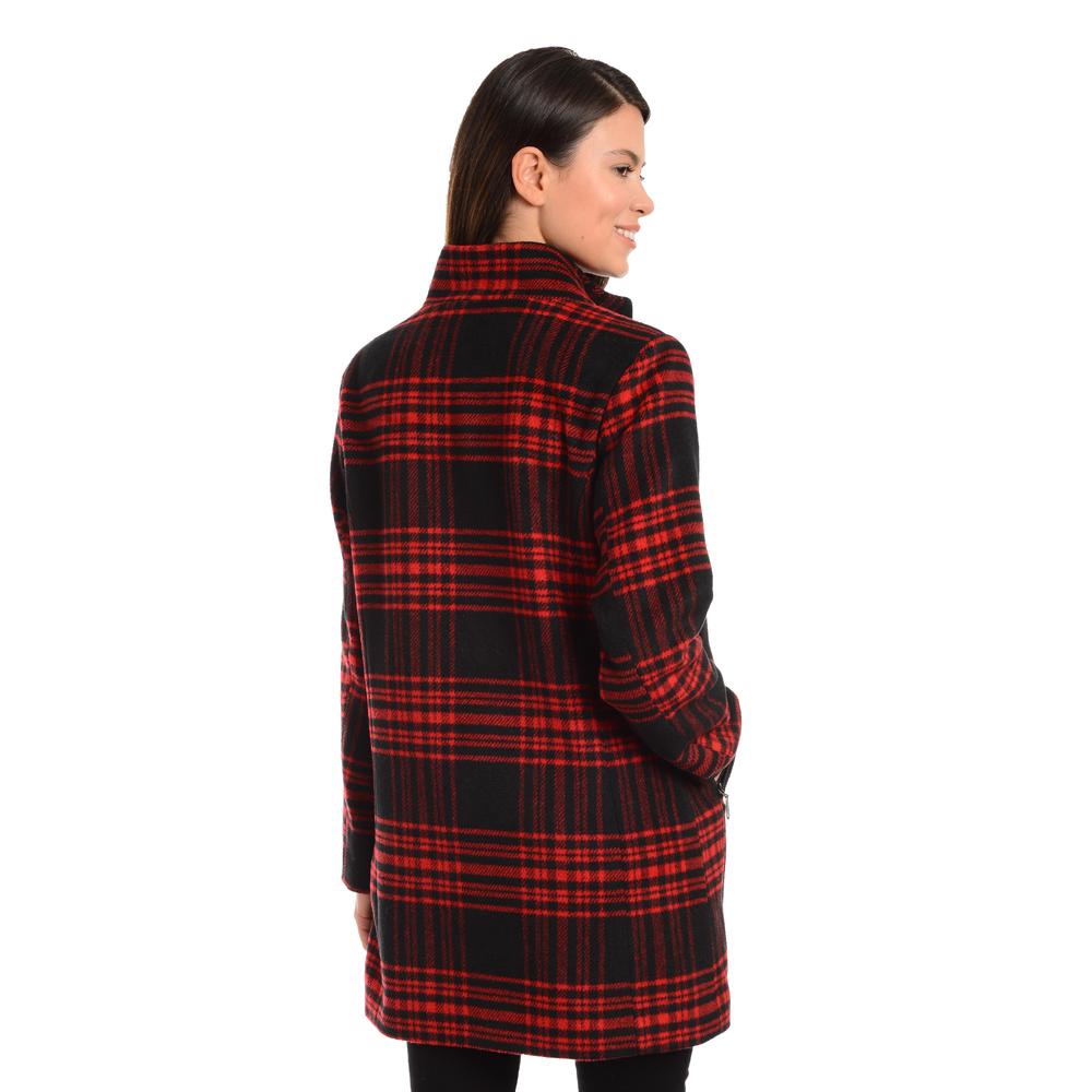 Kendall & Kylie Women's Stand Collar Plaid Coat
