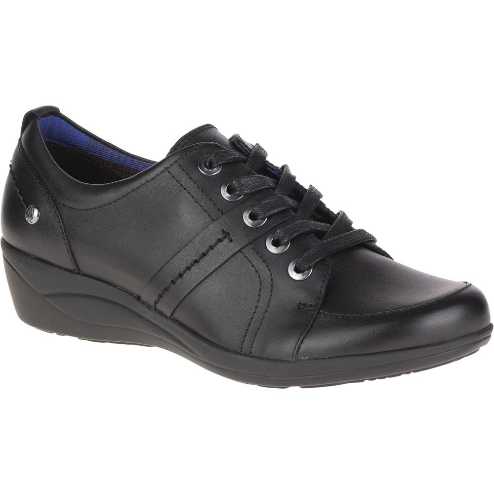 Hush Puppies Women's Champion Oleena Black Leather Comfort Wedge Oxford - Wide Width Available