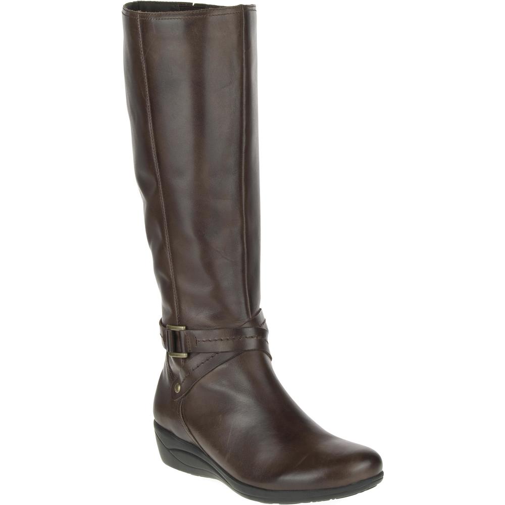 Hush Puppies Women's Classic Oleena Brown Leather Mid-Calf Comfort Boot - Wide Width Available