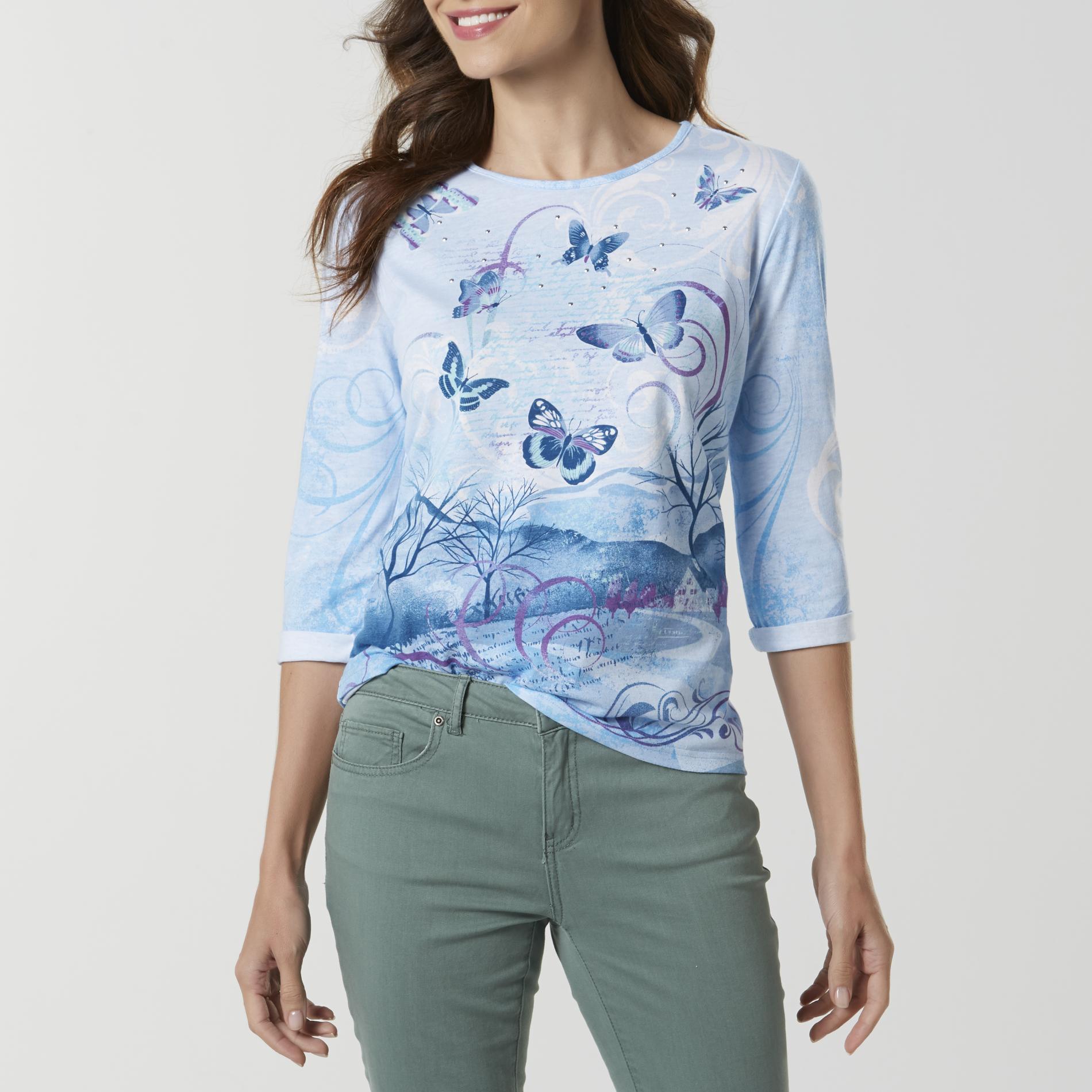 Laura Scott Women's Embellished T-Shirt - Butterfly