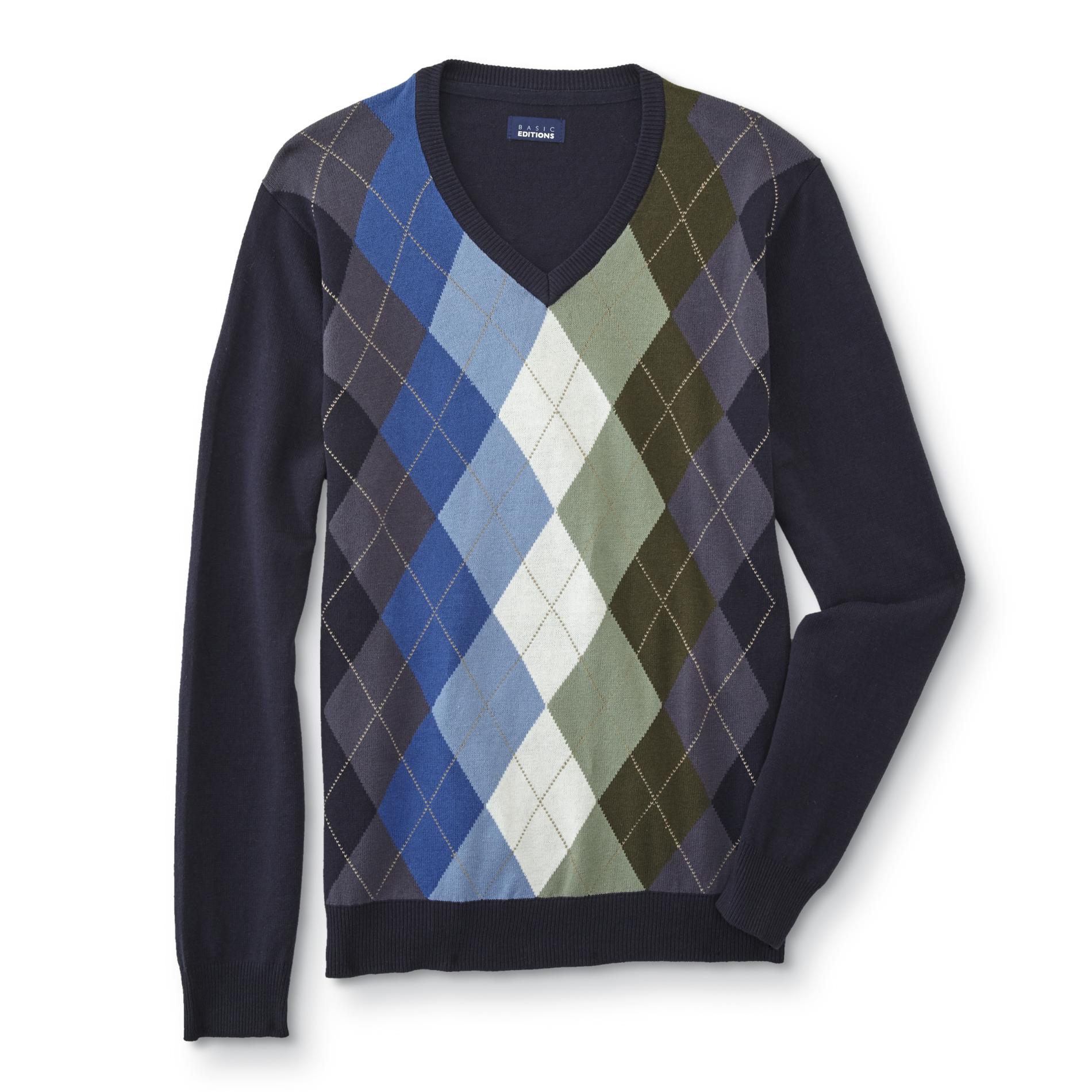 Basic Editions Men's V-Neck Sweater - Argyle