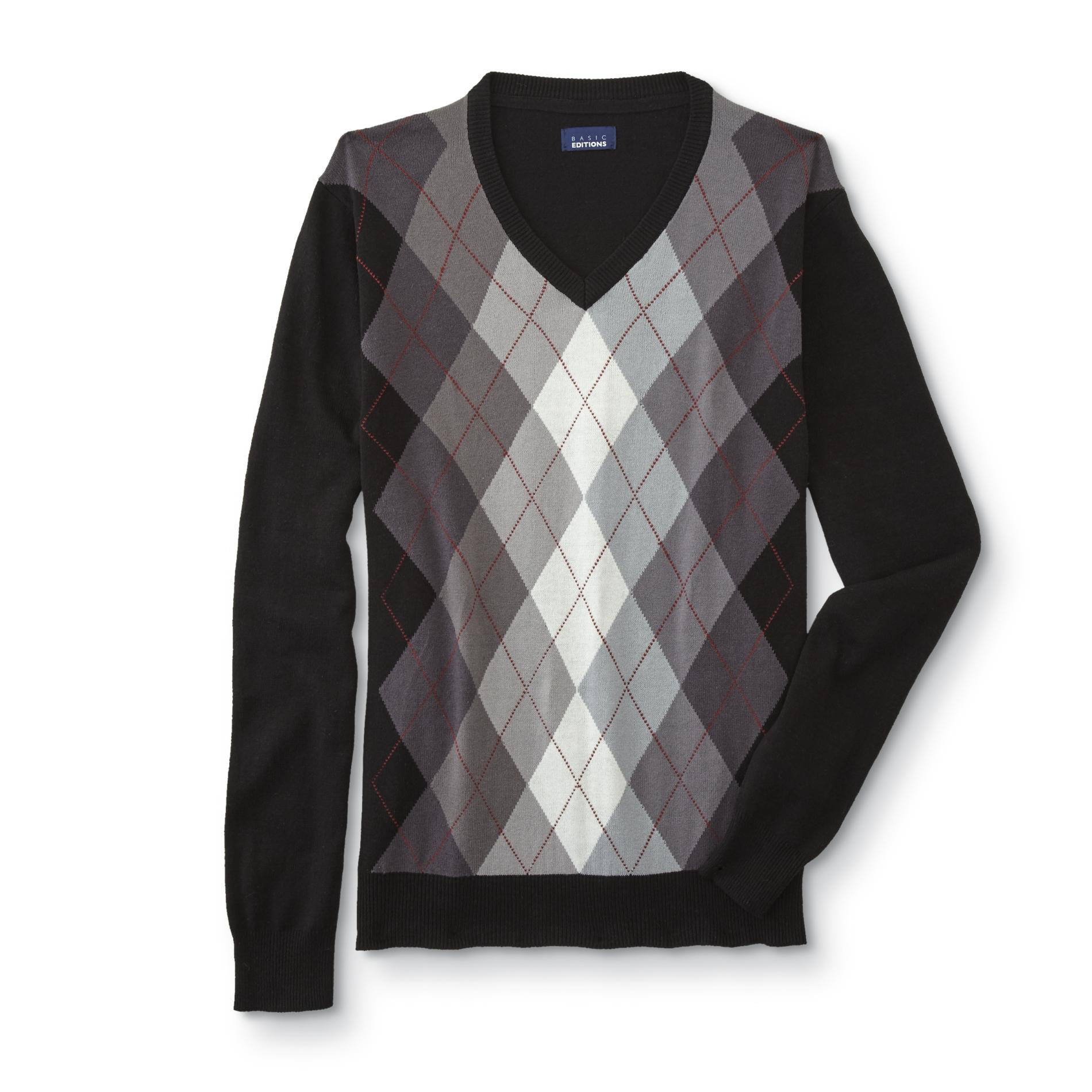 Basic Editions Men's VNeck Sweater Argyle Shop Your Way Online