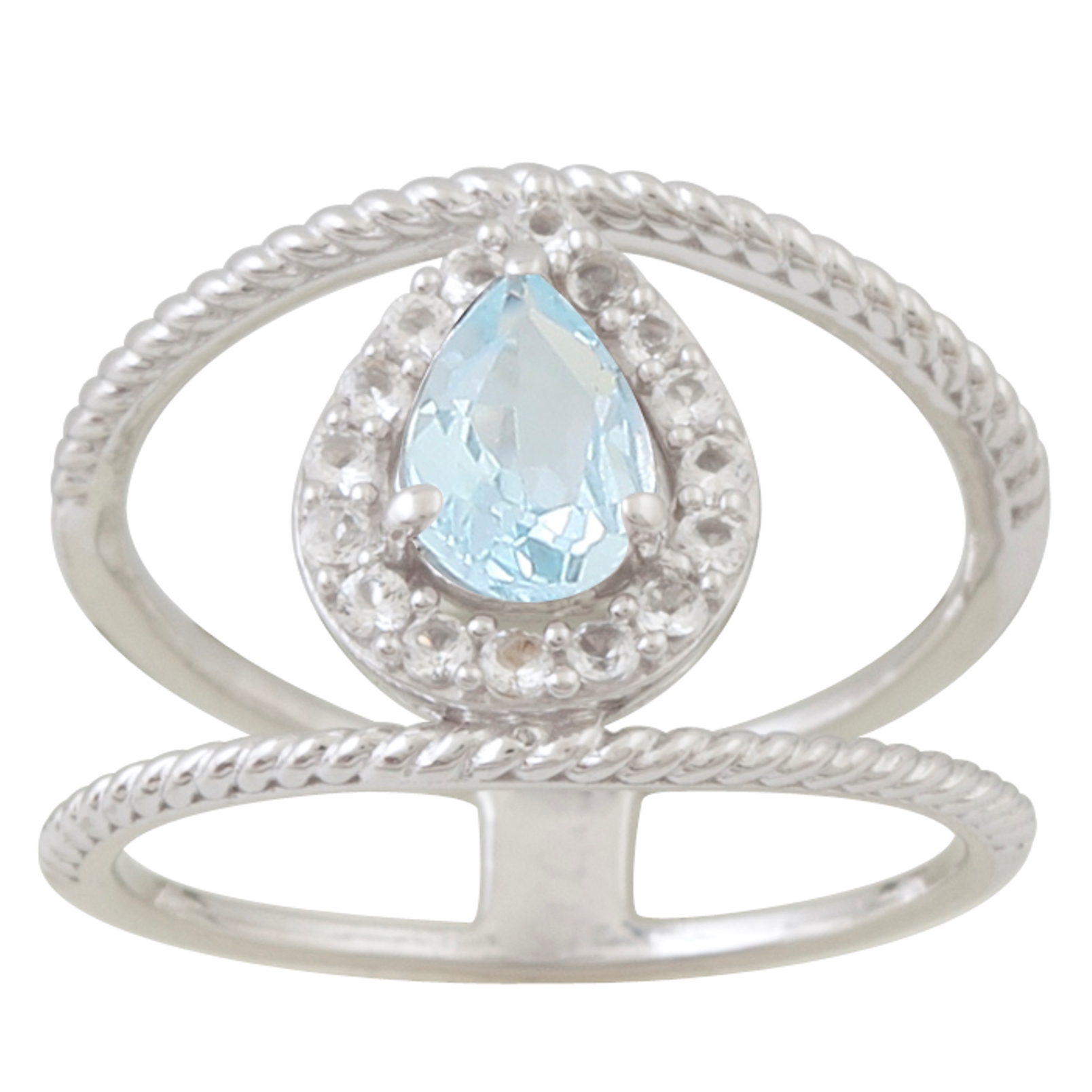 Sterling Silver Ring with Blue Topaz 7x5 Pear Color Stone