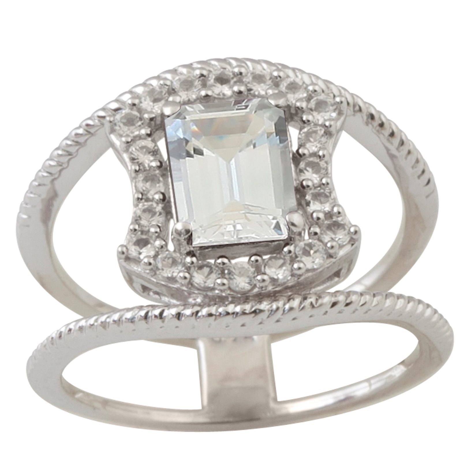 Sterling Silver Ring with White Topaz 8x6 Octagon Shape Stone