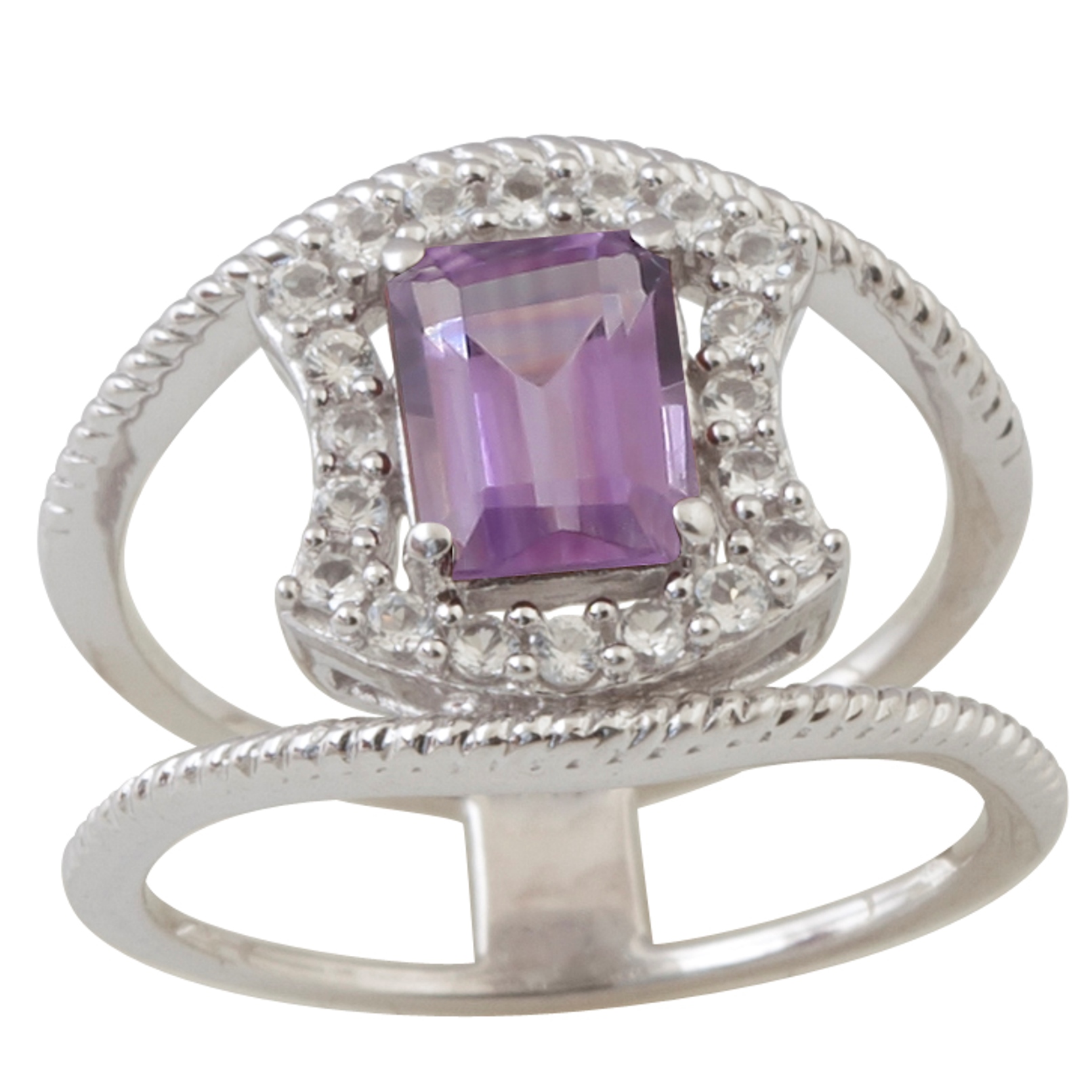 Sterling Silver Ring with Amethyst 8x6 Octagon Shape Stone