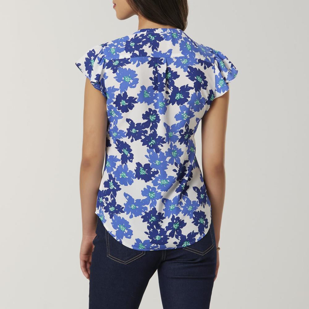 Simply Styled Women's Flutter Sleeve Blouse - Floral
