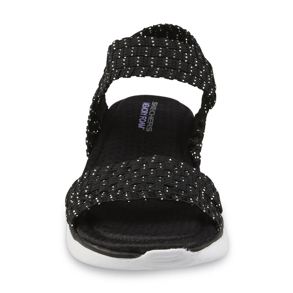 Skechers Women's Black/Silver Counterpart Breeze Warped Wedge Sandal