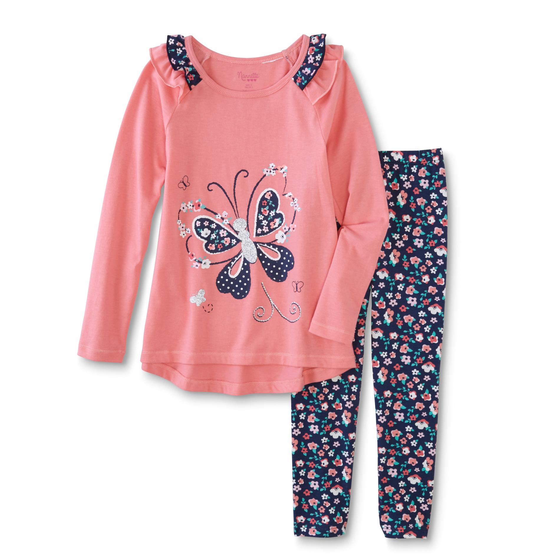 Nanette Girls' Graphic Top & Leggings - Butterflies & Floral