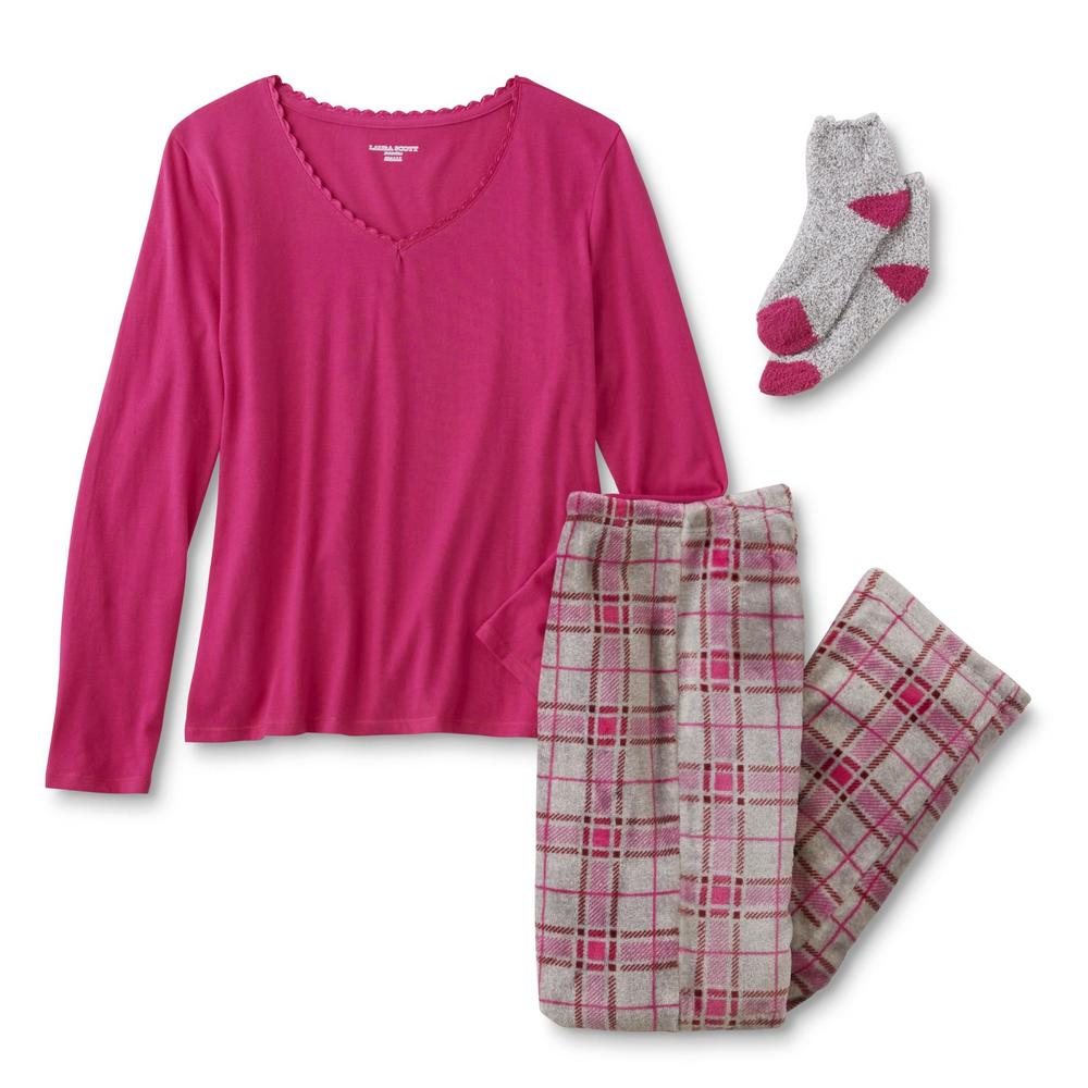 Laura Scott Women's Pajama Shirt, Pants & Socks - Plaid