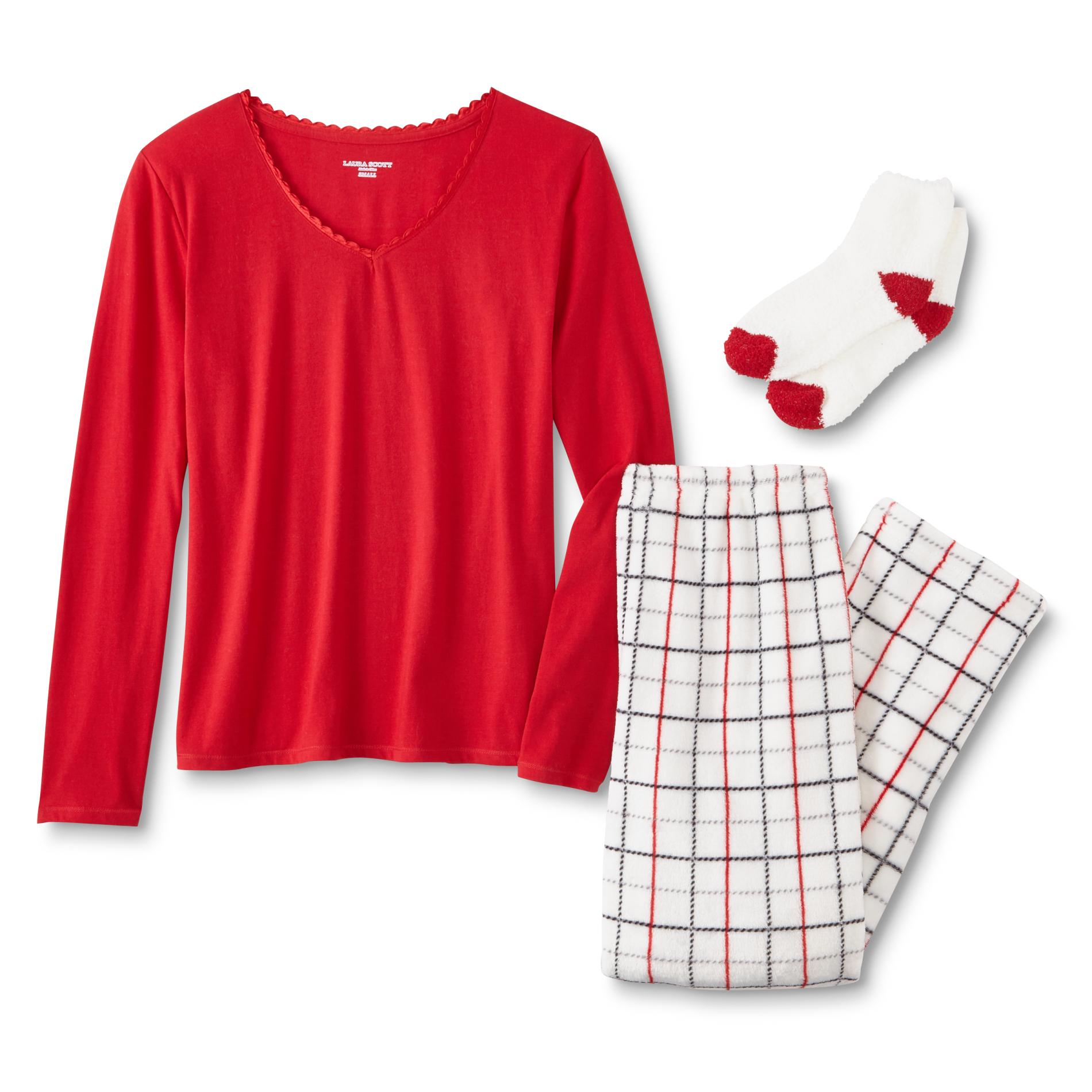 Laura Scott Women's Pajama Shirt, Pants & Socks - Checkered