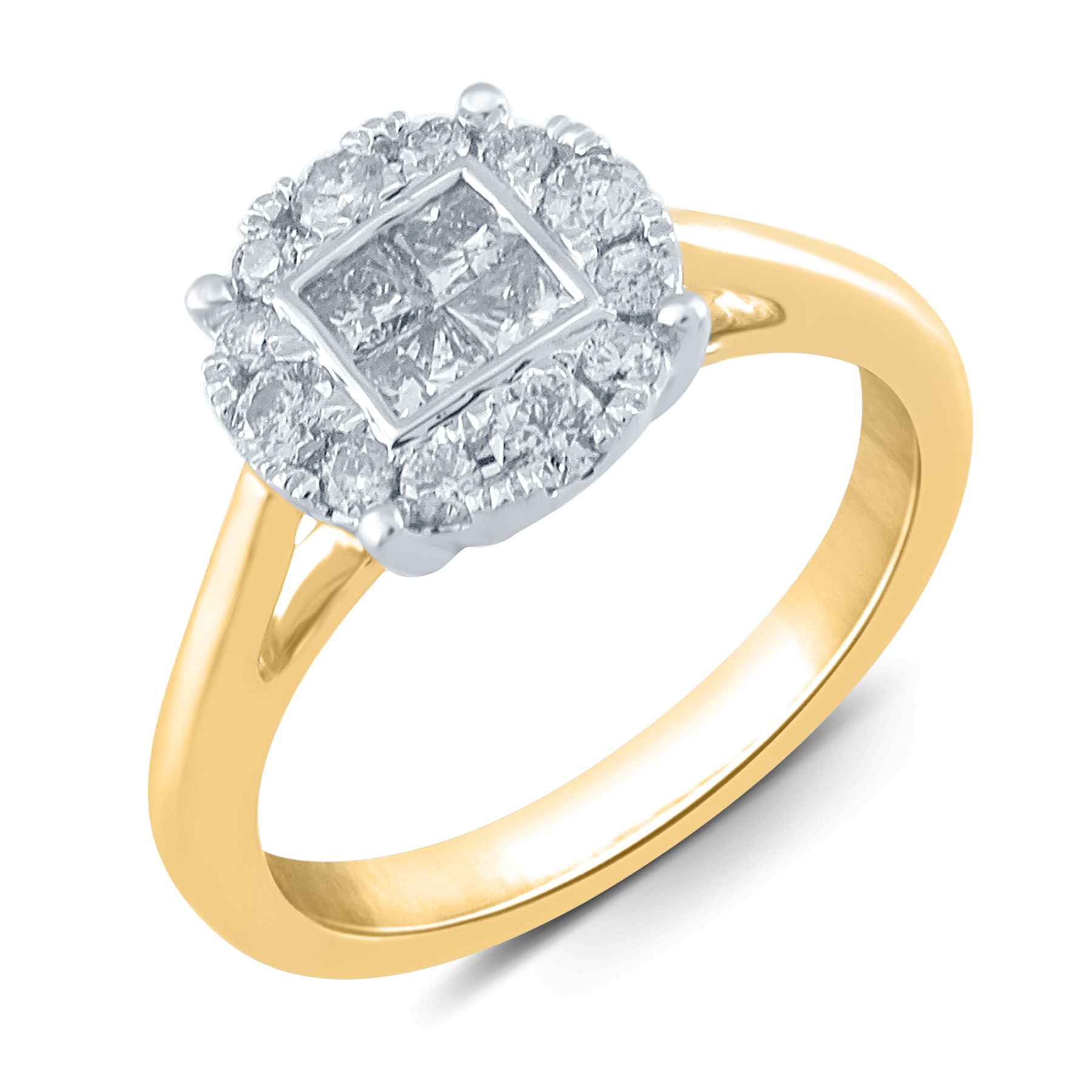 Tradition Diamond 10K Yellow Gold 1/2 CTTW Round Quad Halo Diamond Engagement Ring