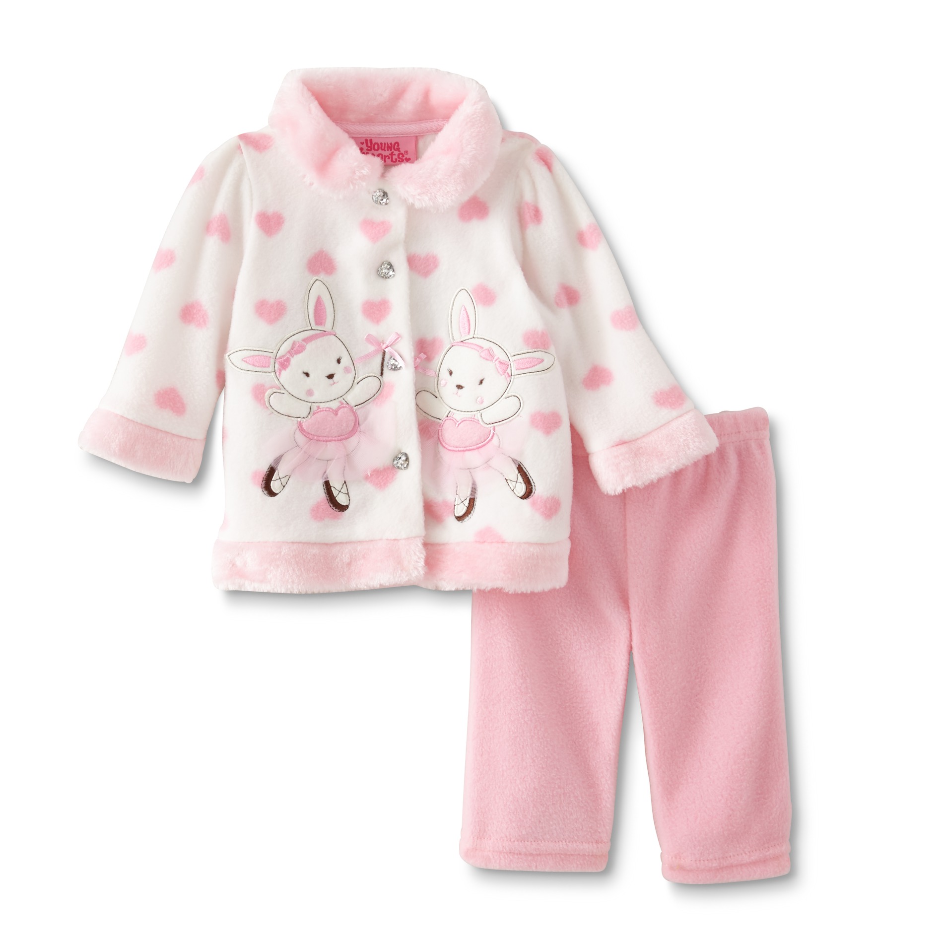Young Hearts Newborn Girl's Fleece Jacket & Pants - Ballerina Bunnies