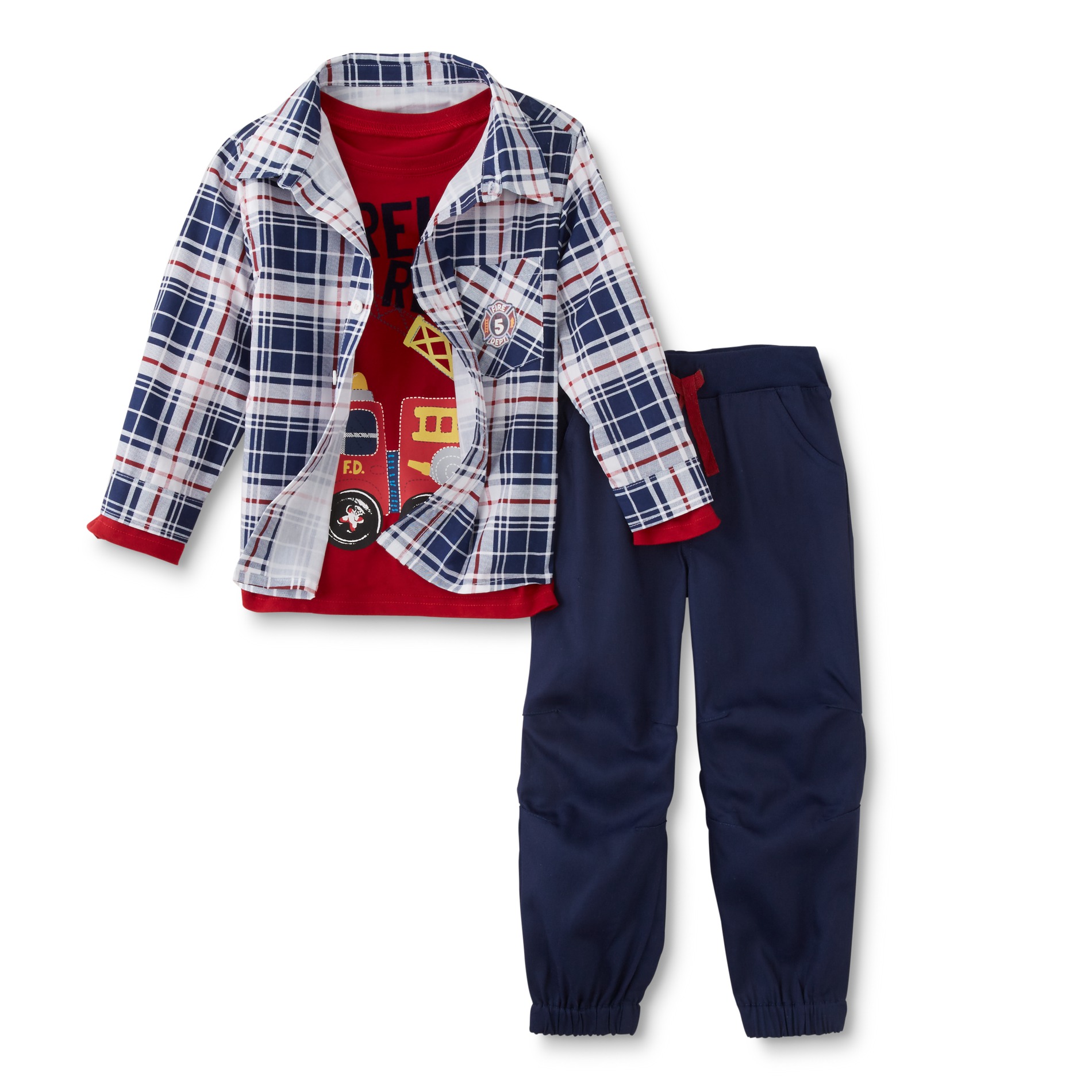 Little Rebels Infant & Toddler Boy's T-Shirt, Button-Front Shirt & Jogger Pants - Plaid
