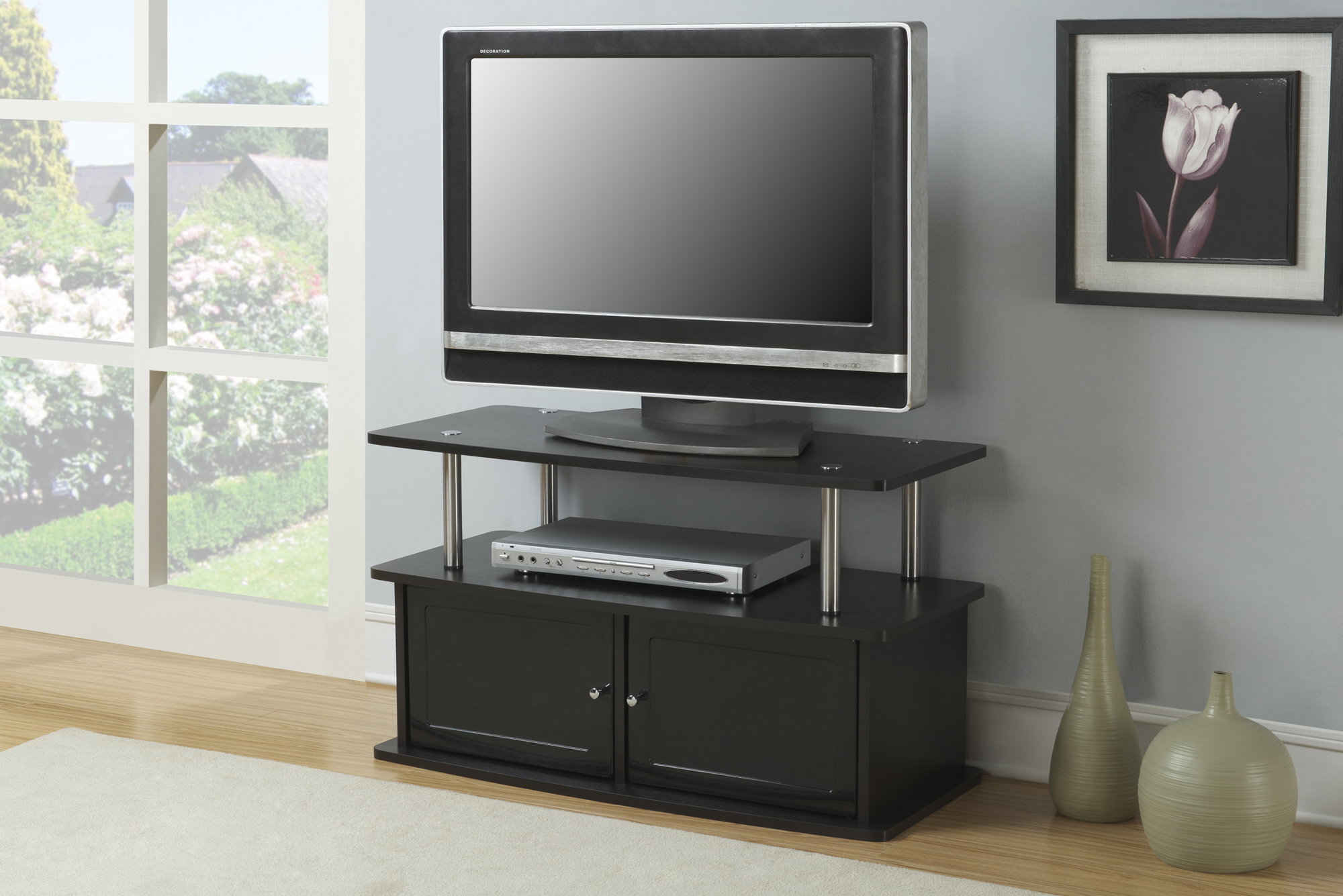 Convenience Concepts TV Stand with 2 Cabinets, Brown Convenience Concepts TV Stand with 2 Cabinets, Brown