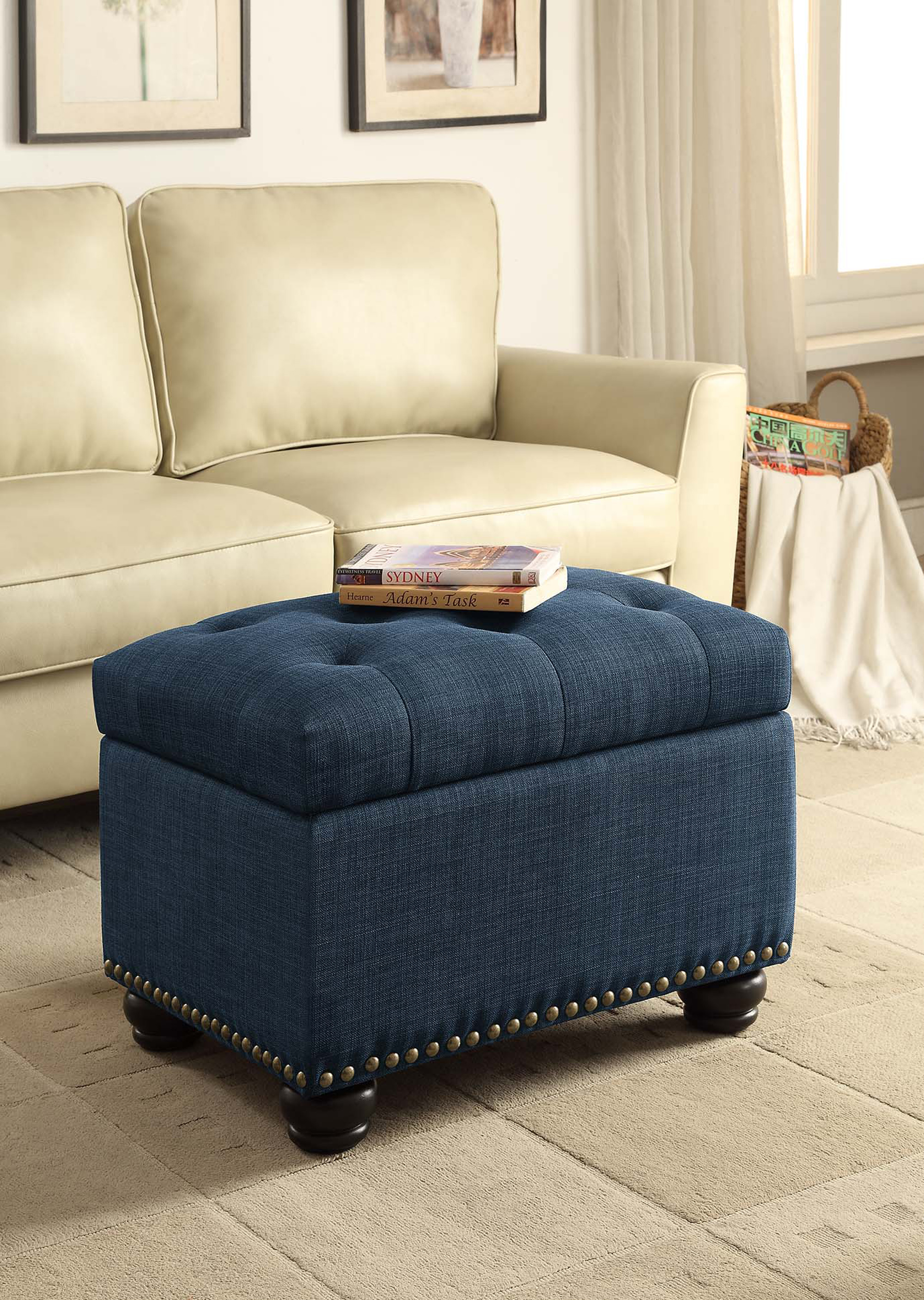 Convenience Concepts 5th Avenue Storage Ottoman, Blue Fabric Convenience Concepts 5th Avenue Storage Ottoman, Blue Fabric
