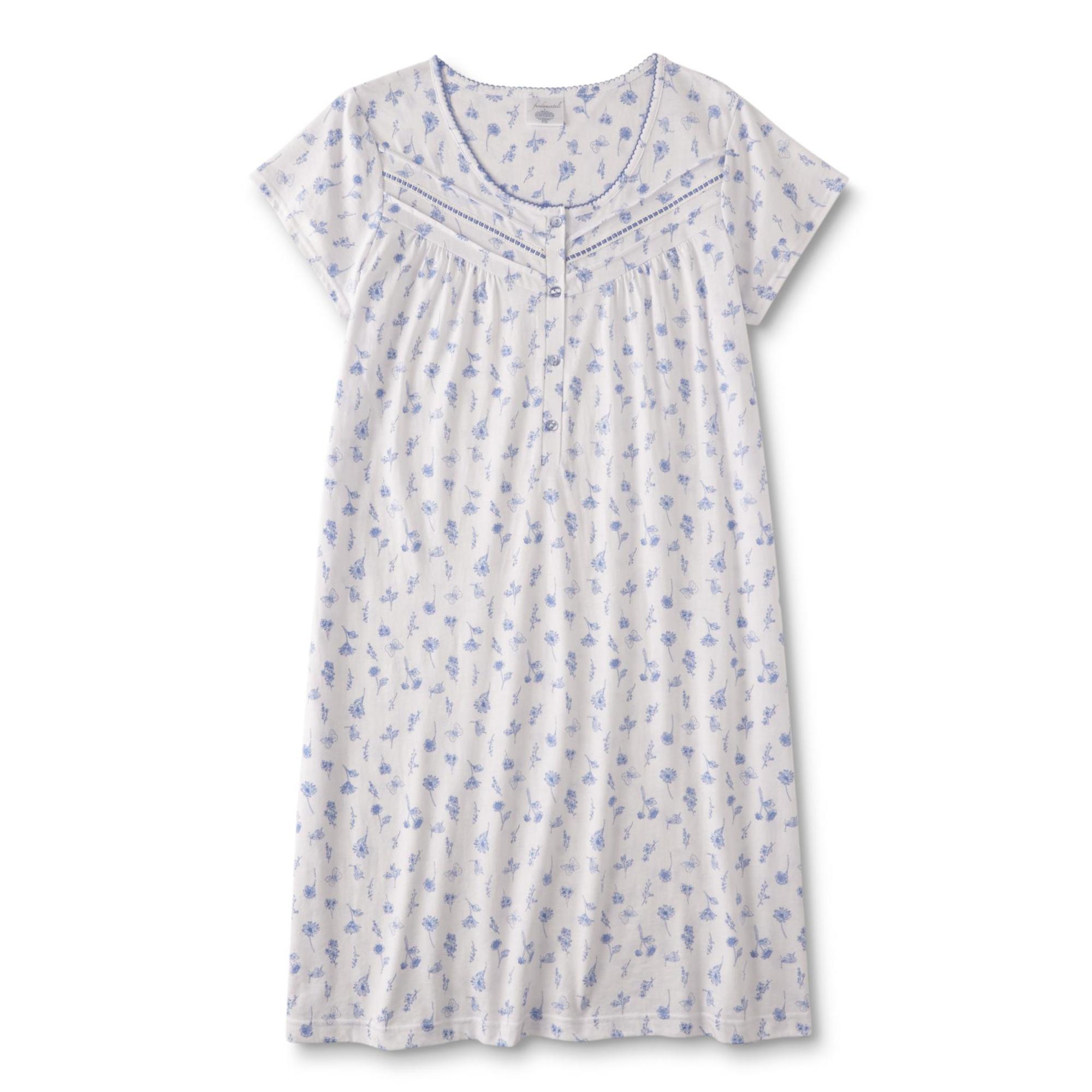 Fundamentals Women's Plus Short-Sleeve Nightgown - Floral Butterflies