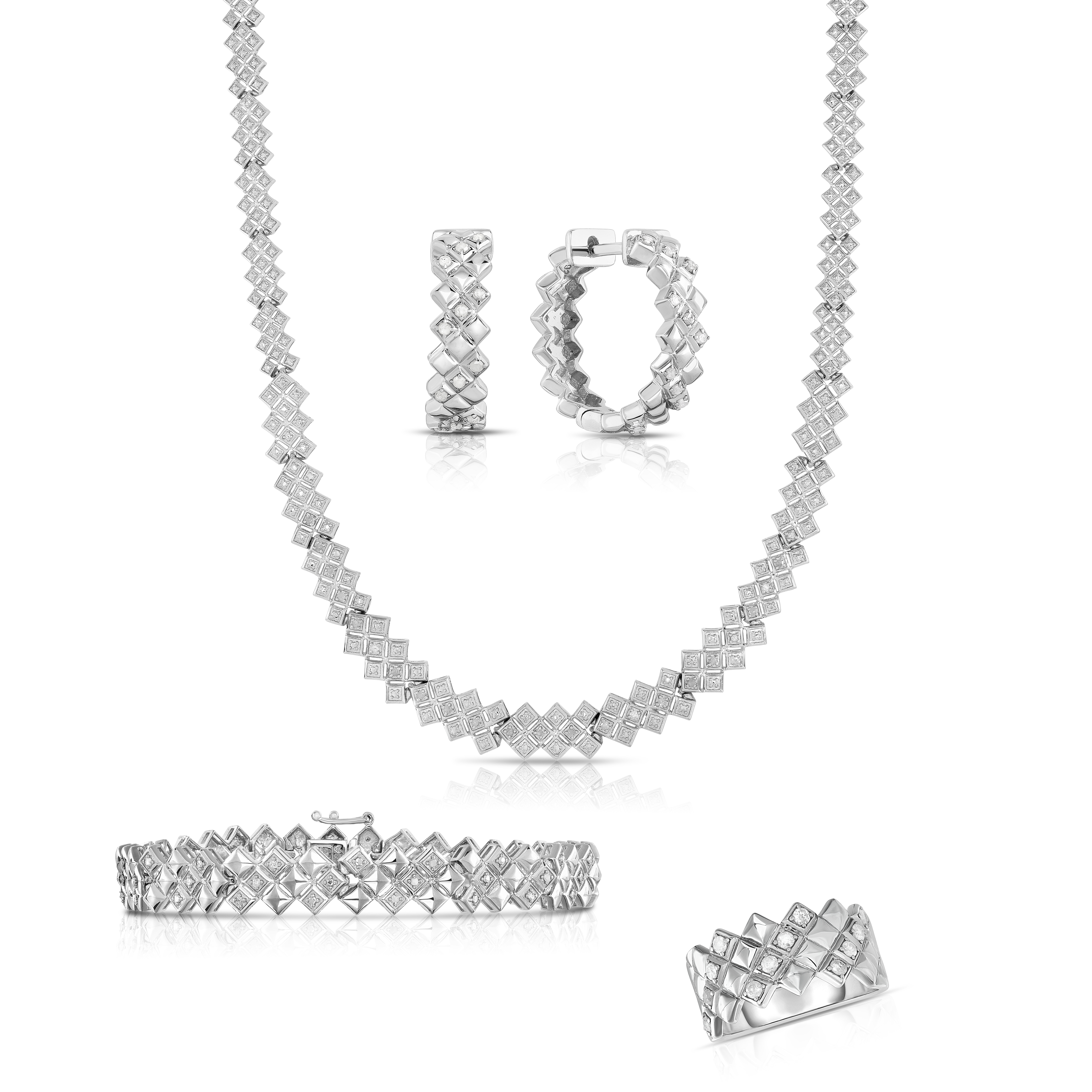 1.00ctw Sterling Silver Square Link 4 Piece Set