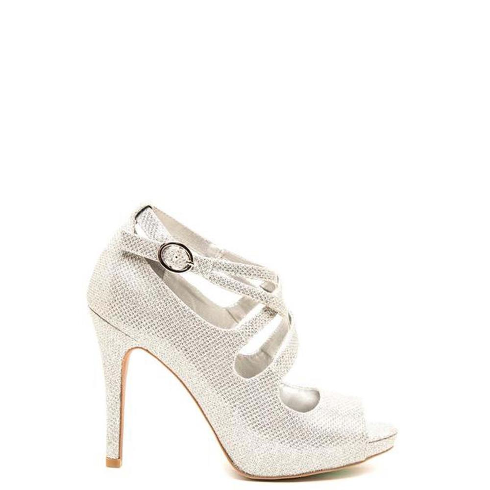 Qupid Women's Catelyn Silver Strappy Pump
