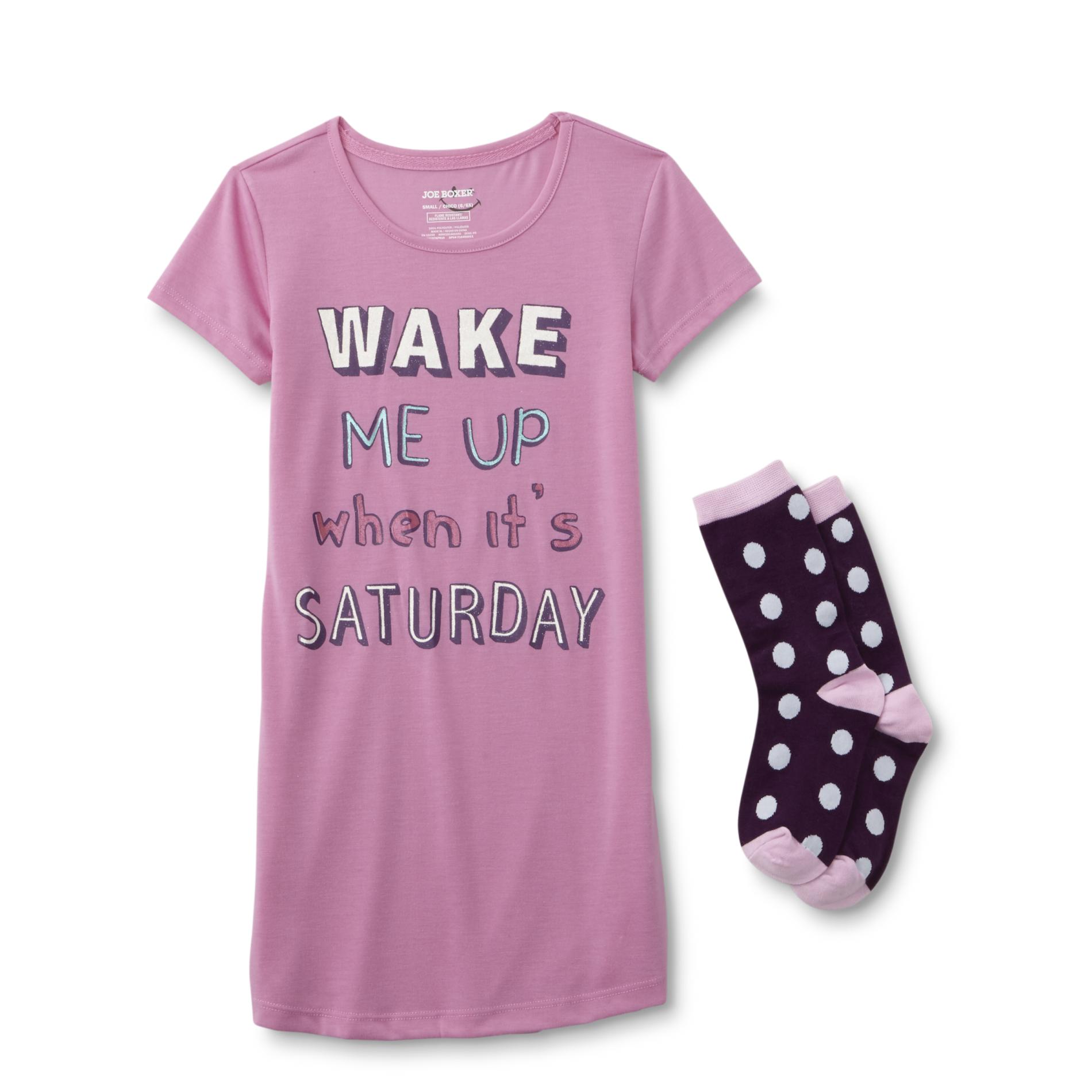 Joe Boxer Girls' Glitter Sleep Shirt & Socks - Saturday