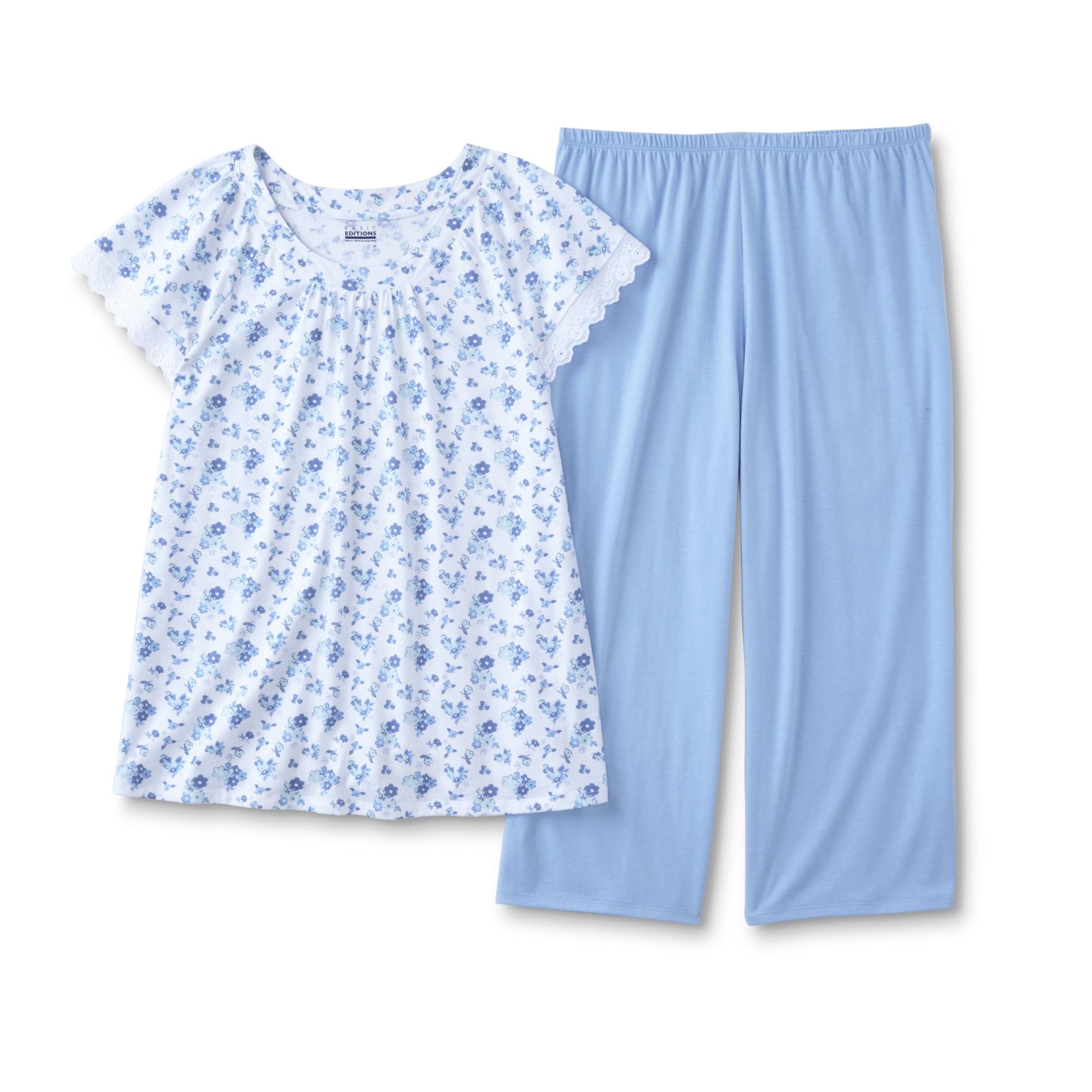 Basic Editions Women's Plus Pajama Shirt & Capris - Floral
