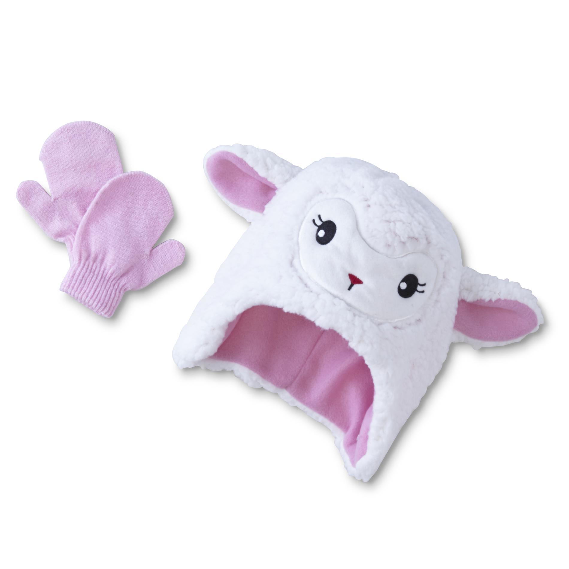 Aquarius Infant & Toddler Girls' Earflap Hat & Mittens - Lamb