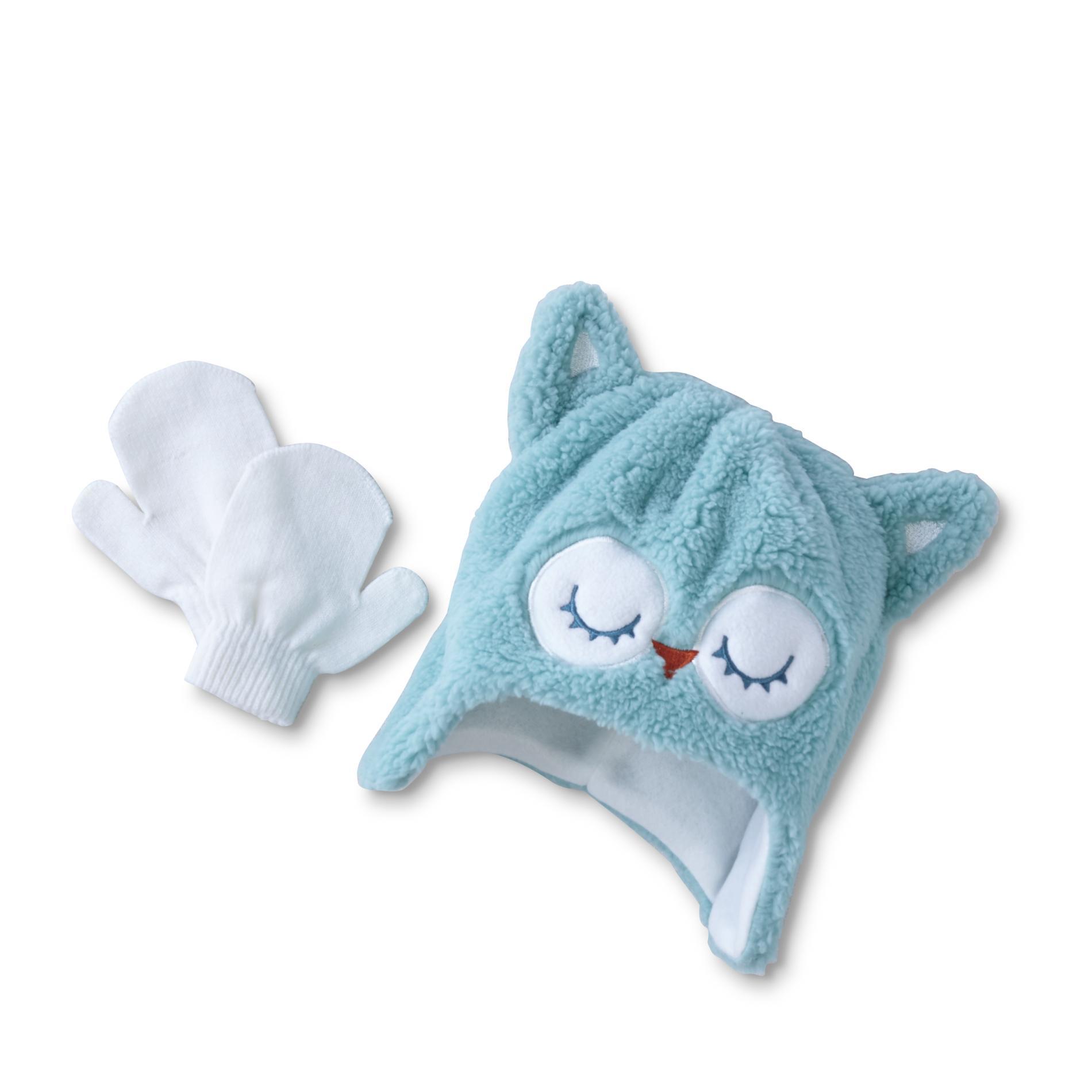 Aquarius Infant & Toddler Girls' Earflap Hat & Mittens - Owl