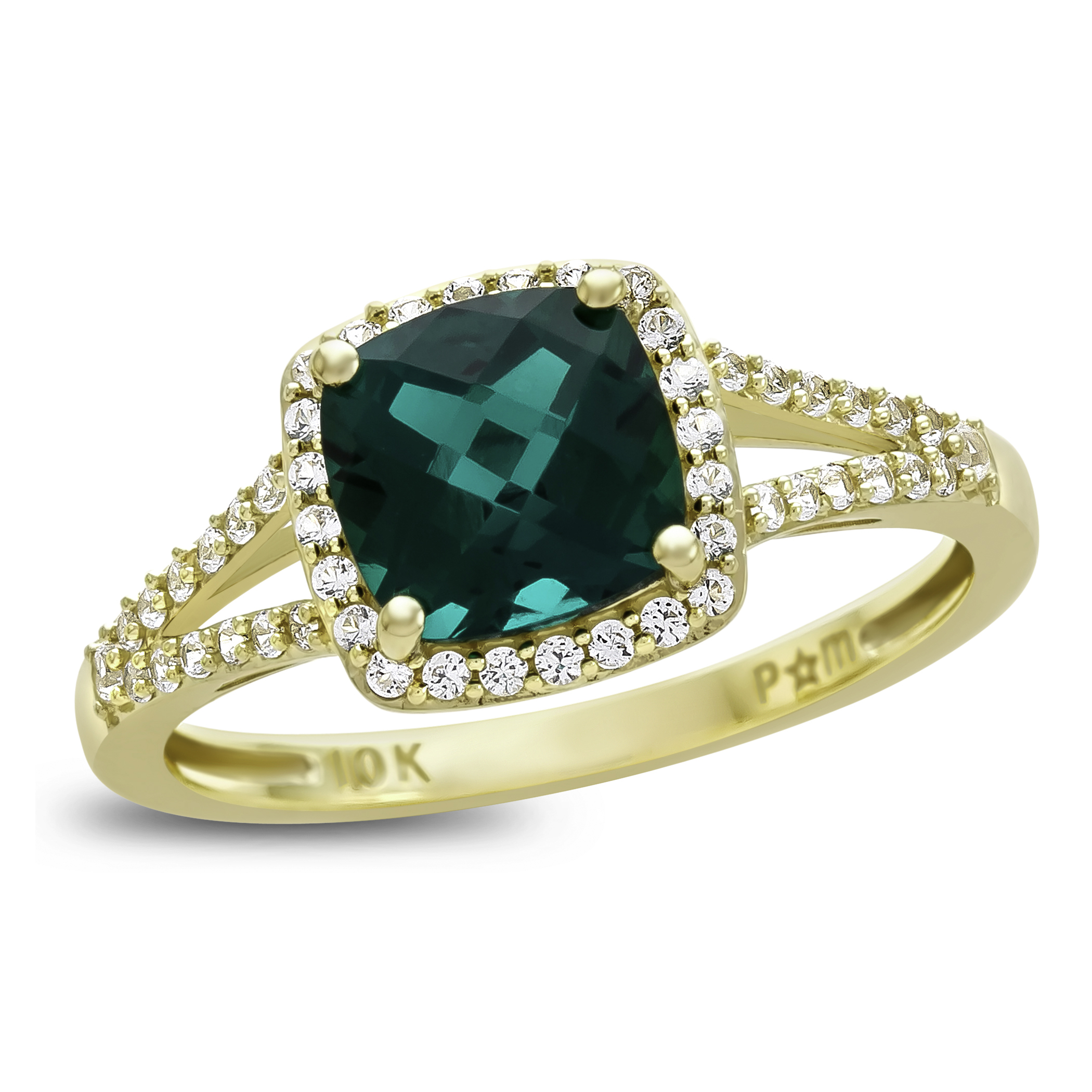 10K Emerald Cushion Cut Birthstone Ring