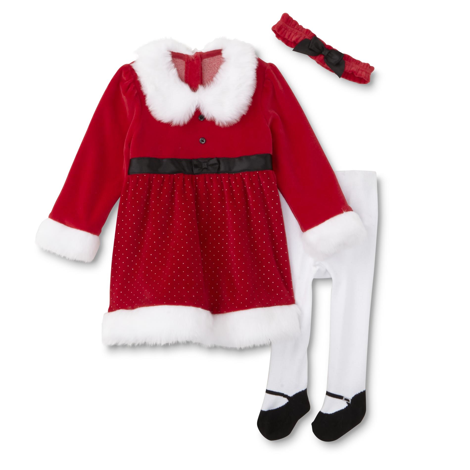 Little Wonders Newborn & Infant Girls' Santa Dress, Tights & Headband - Polka Dot