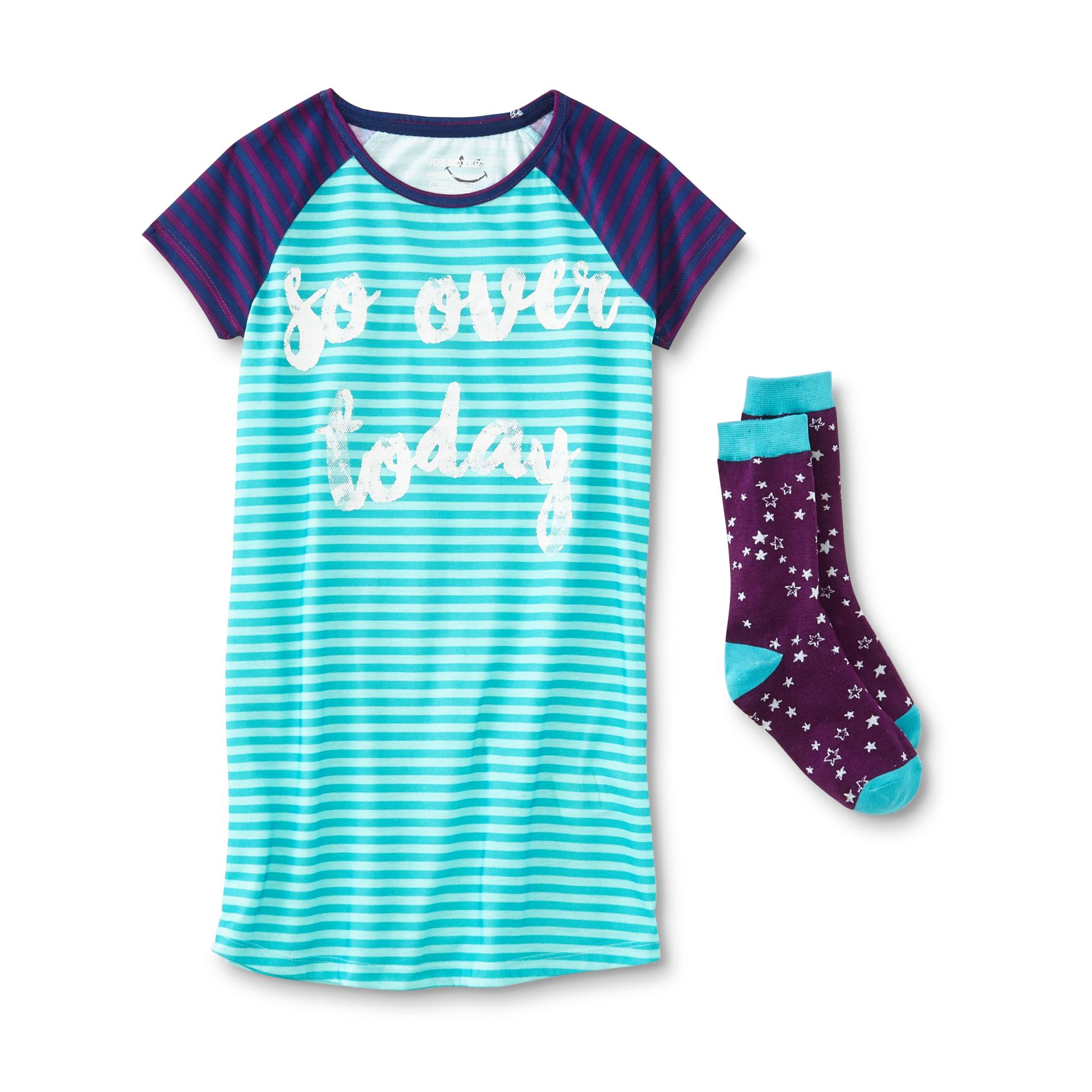 Joe Boxer Girls' Sleep T-Shirt & Knee Socks - Stars & Striped