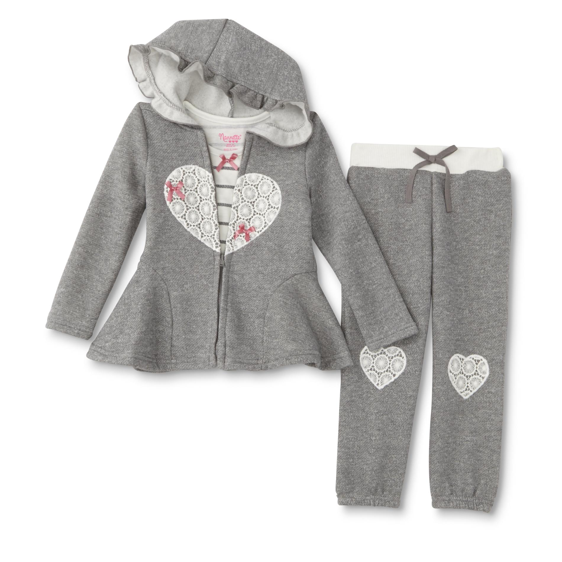 Young Hearts Infant & Toddler Girls' Hoodie Jacket, T-Shirt & Pants - Heart