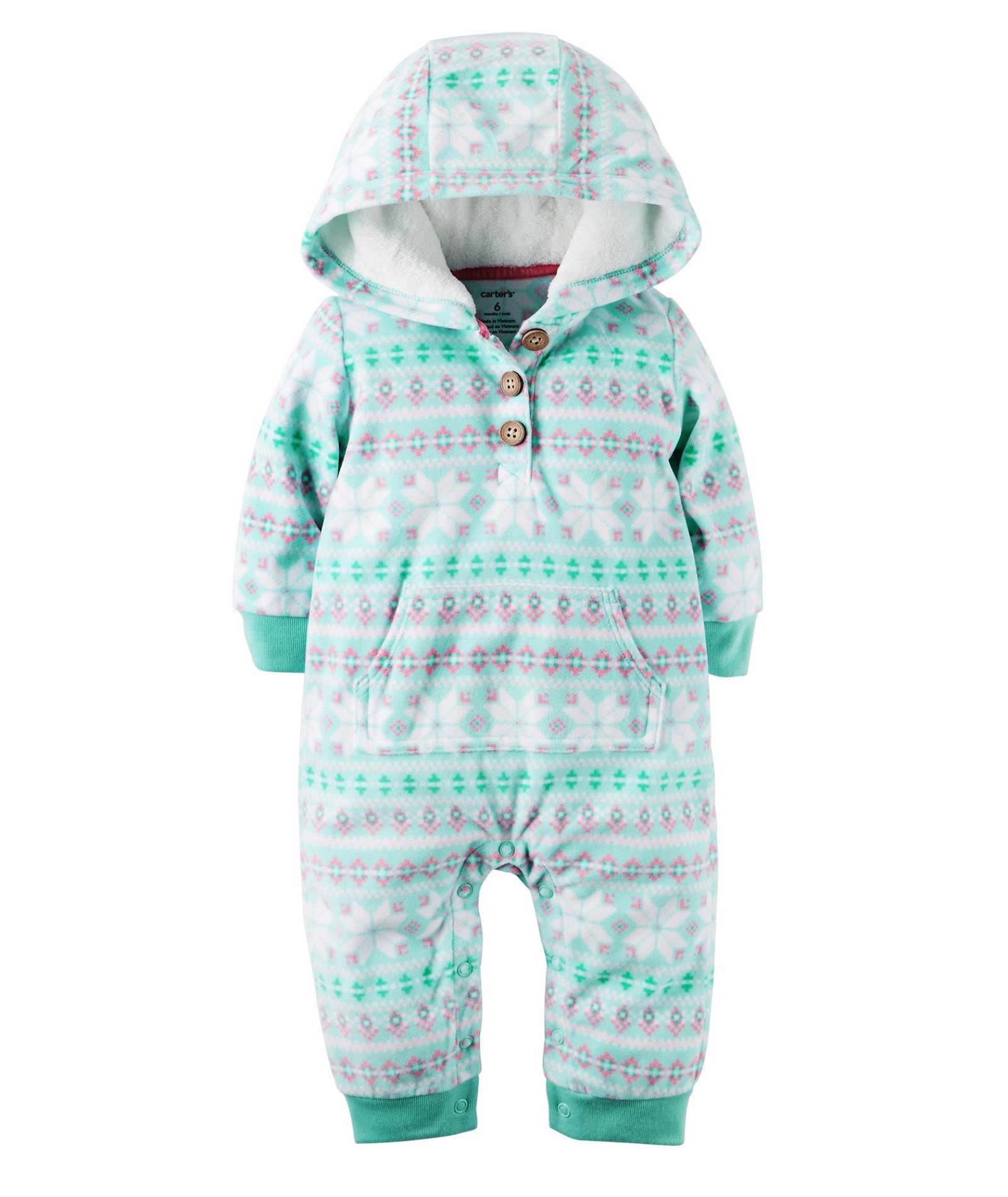 Carter's Newborn, Infant Girls' Hooded Jumpsuit - Fair Isle