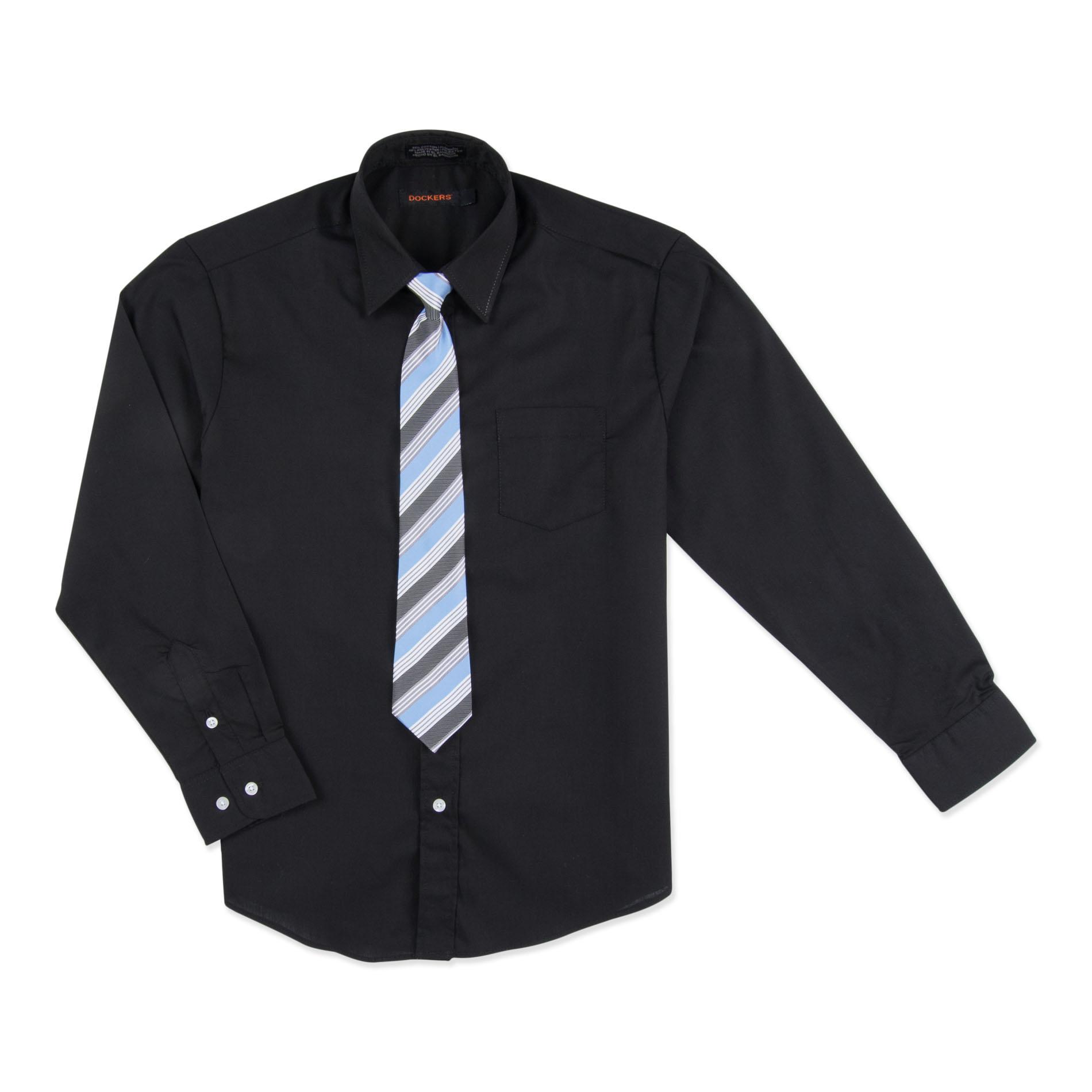 Dockers Boy's Husky Dress Shirt & Necktie - Striped