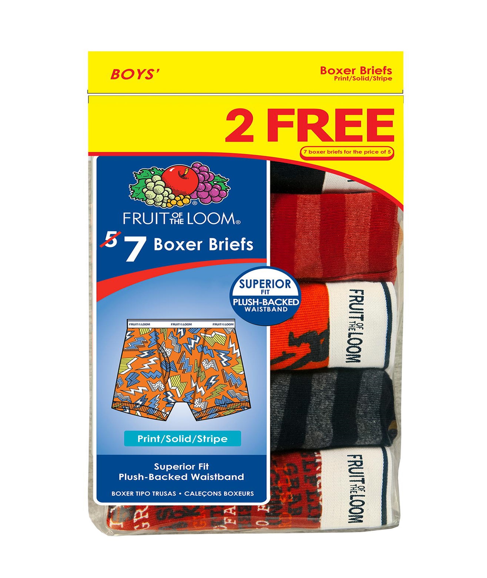 Fruit of the Loom Boy's 7-Pack Boxer Briefs - Print  Solid & Striped