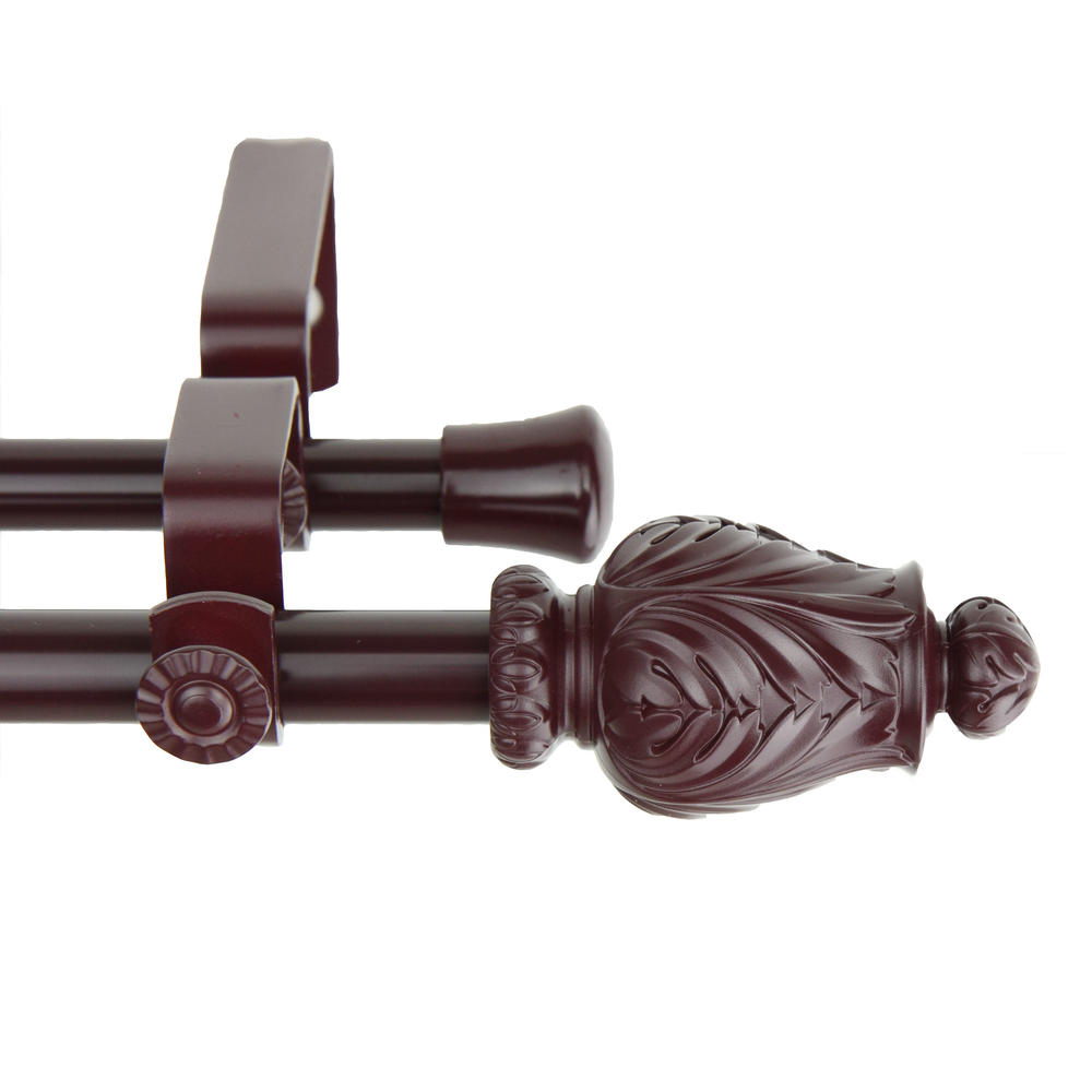 Rod Desyne  5/8 Inch Adjustable Double Curtain Rod in Mahogany with Tulip Finials