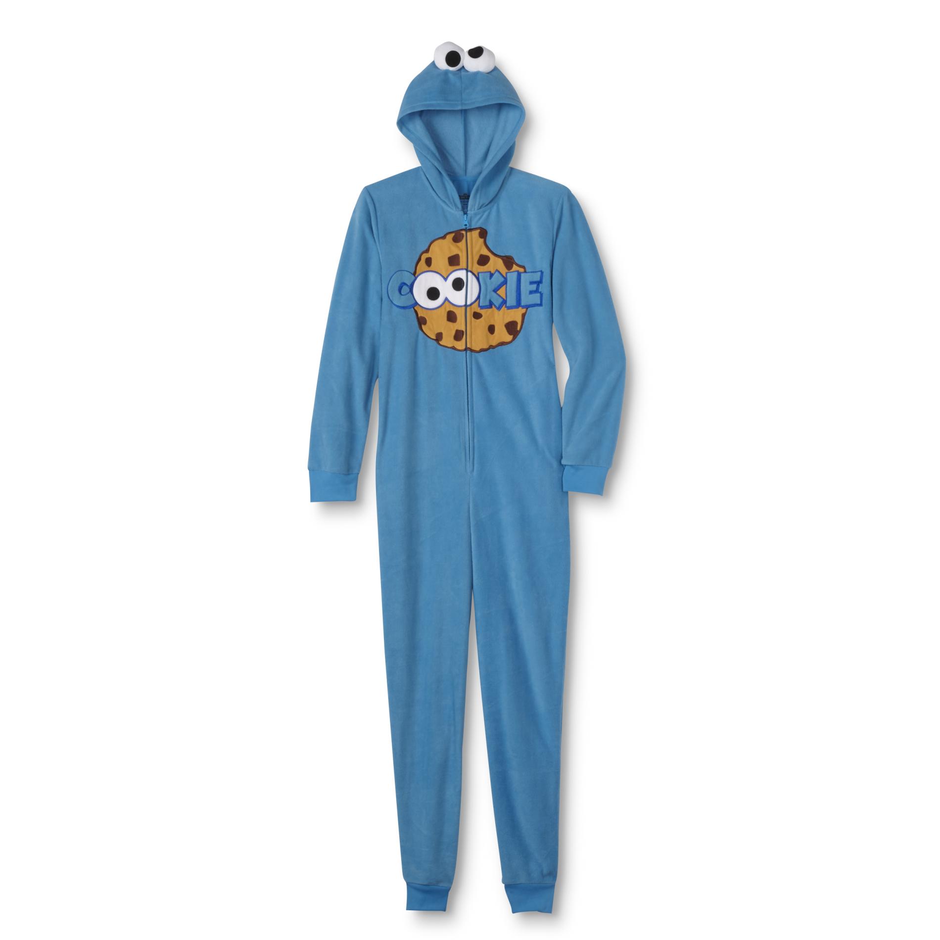 Sesame Street Cookie Monster Women's Plus Hooded One-Piece Pajamas