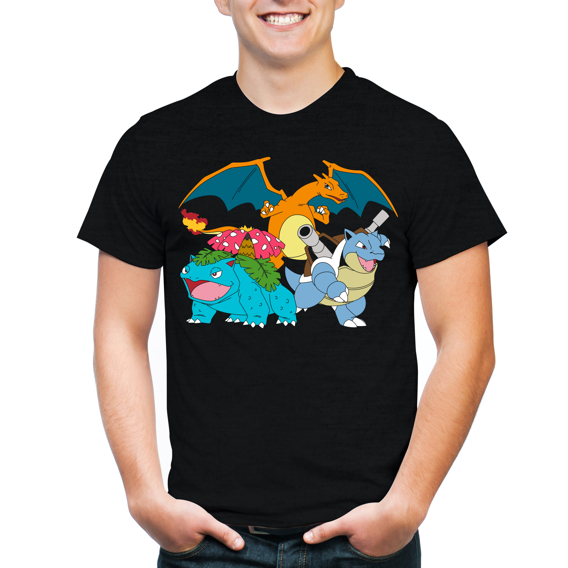 Freeze Pokemon Charizard, Venusaur, and Blastoise Men's Short Sleeve Graphic Tee T-Shirt