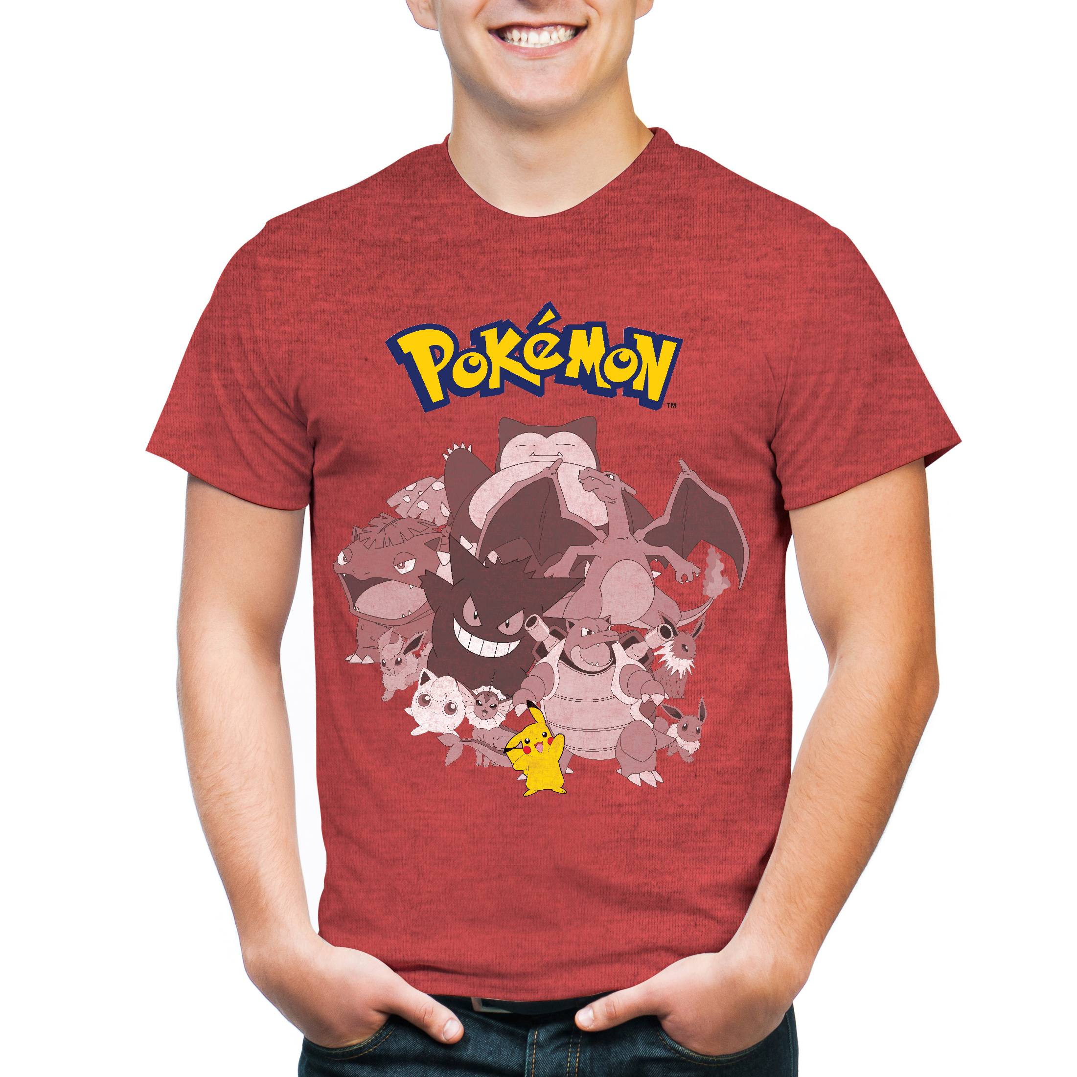 Freeze Pokemon Group Shot with Pikachu Men's Short Sleeve Graphic Tee T-Shirt